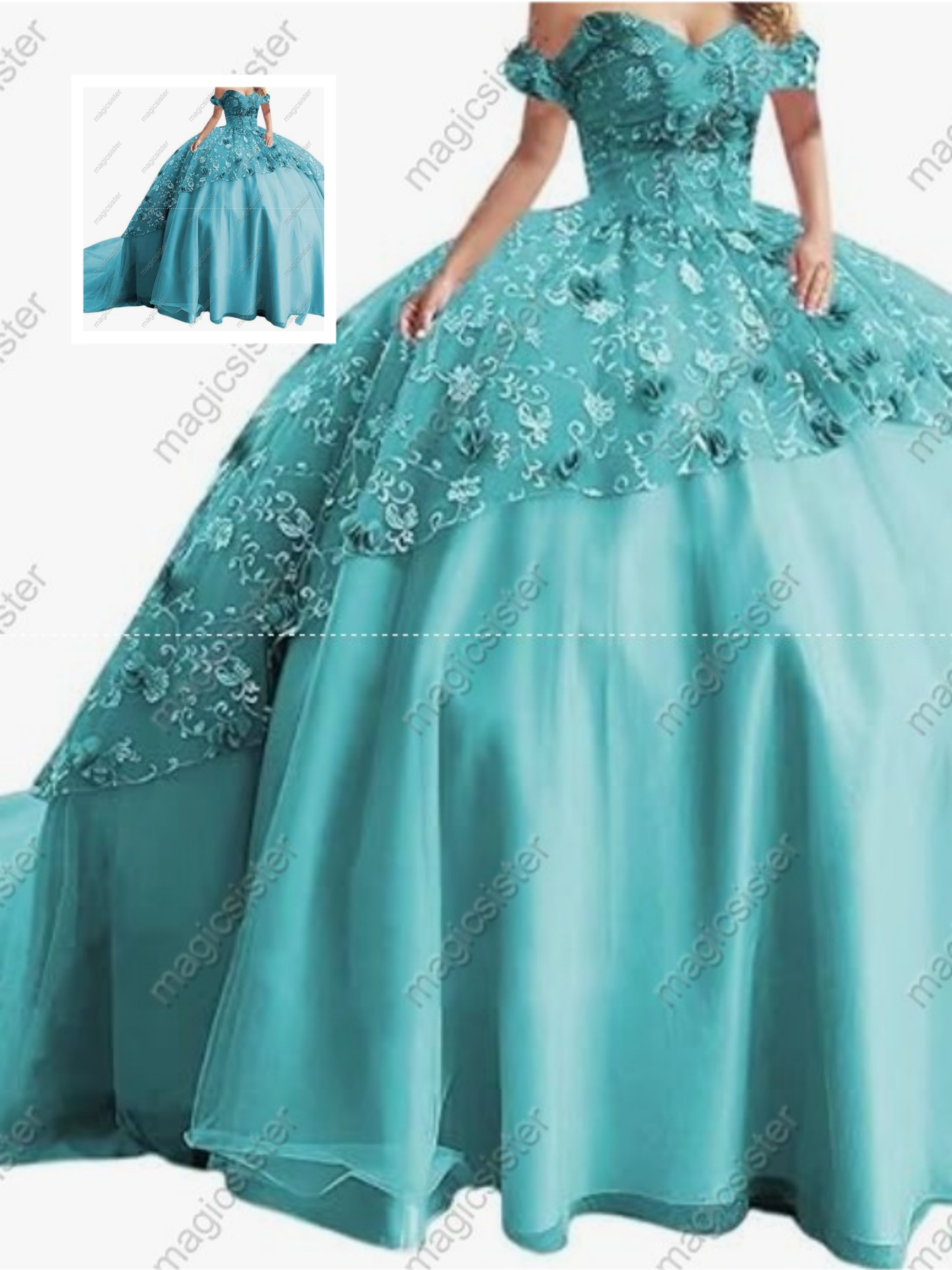 Instock Factory Glitter Fabric and 3D Flowers Quinceanera Dress