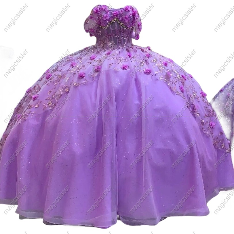 Instock Factory Glitter Fabric and 3D Flowers Quinceanera Dress