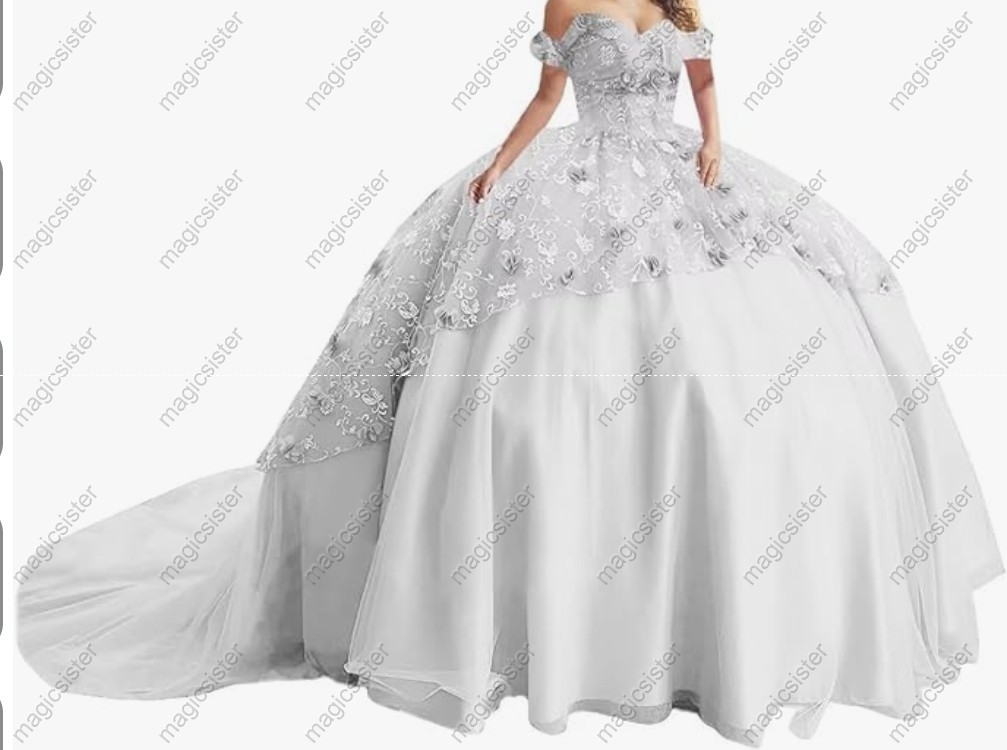 Instock Factory Glitter Fabric and 3D Flowers Quinceanera Dress