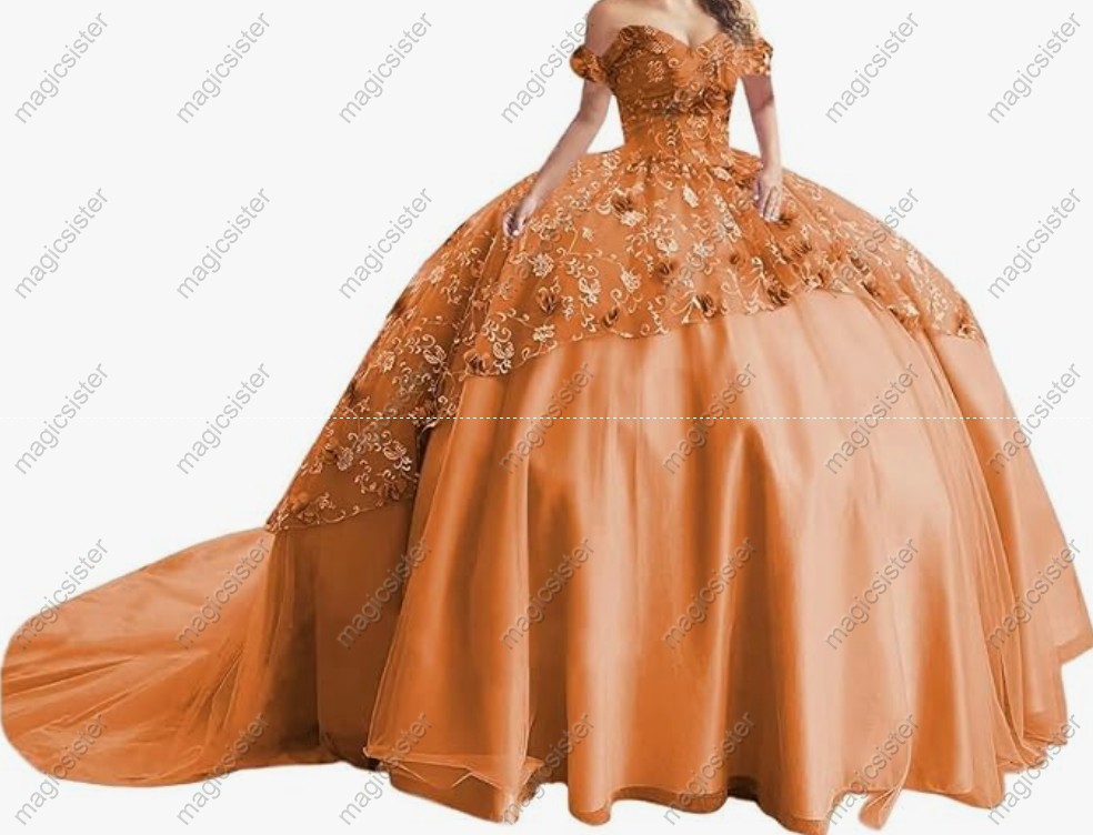 Instock Factory Glitter Fabric and 3D Flowers Quinceanera Dress