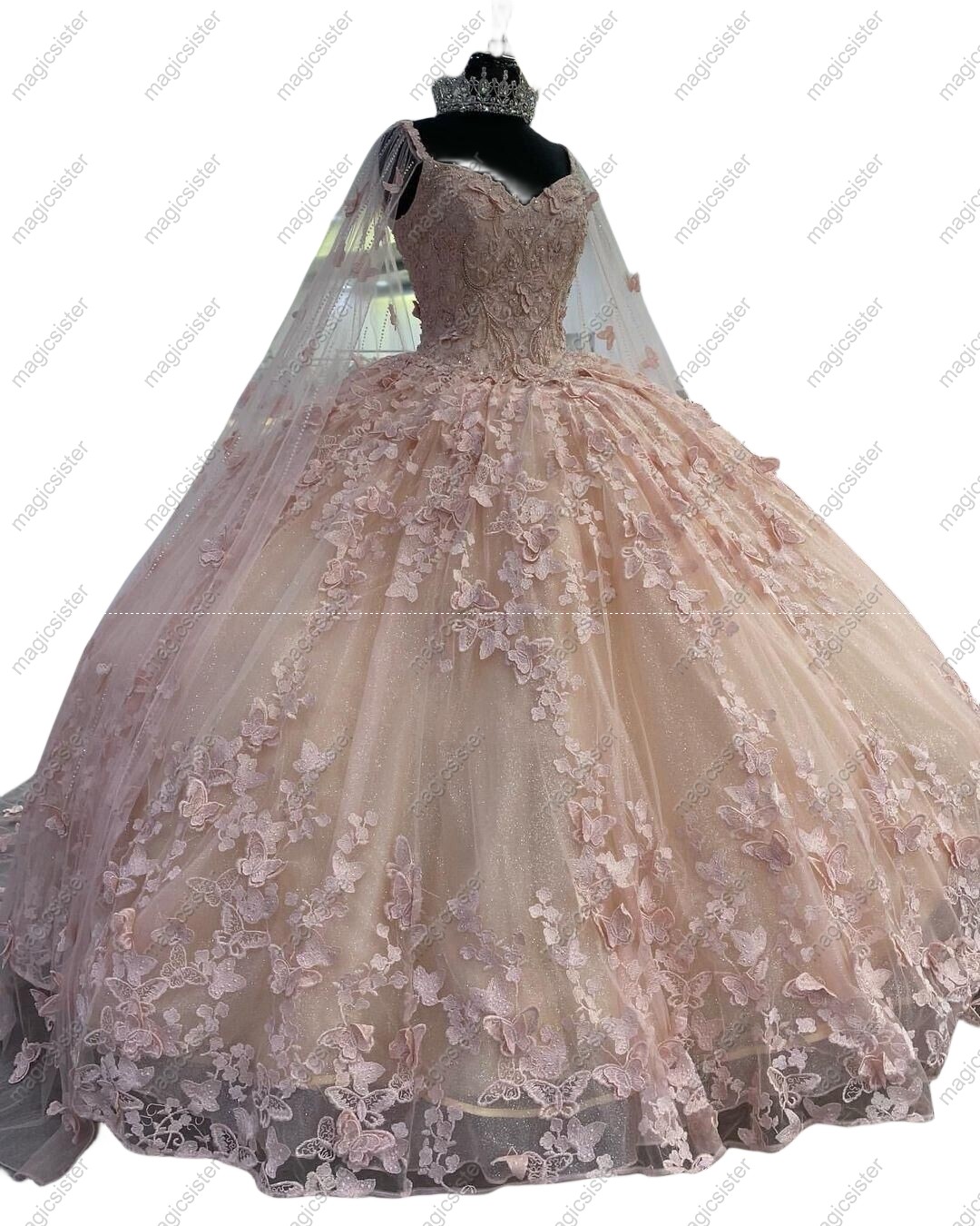 Factory Wholesale Lace Butterfly Quinceanera Dress