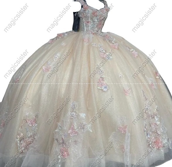 Superhot Glitter Butterfly Appliques Quinceanera dresses