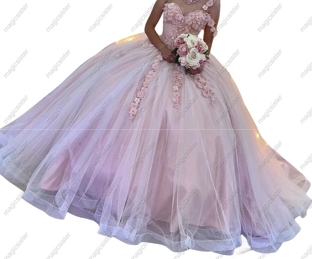 Factory Wholesale Glitter Flower Quninceanera Dress