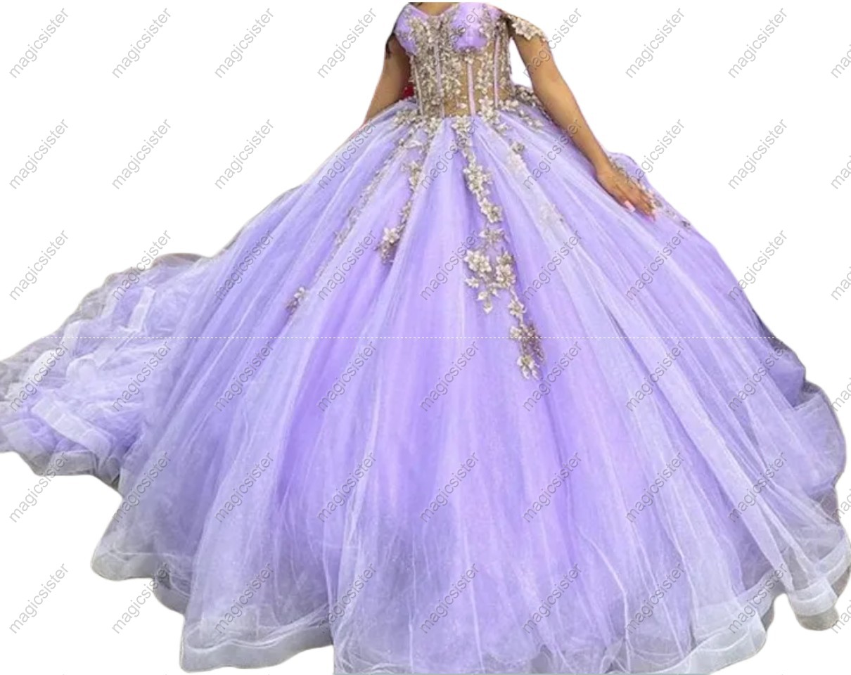 Hotselling Glitter Floral Appliques Quinceanera dresses