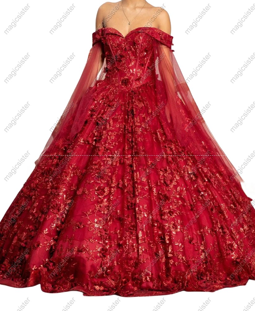 Instock Factory Glitter Fabric and 3D Flowers Quinceanera Dress
