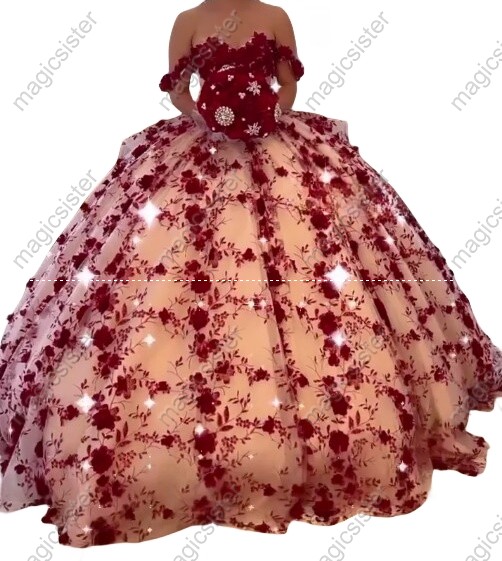 Instock Factory Glitter Fabric and 3D Flowers Quinceanera Dress