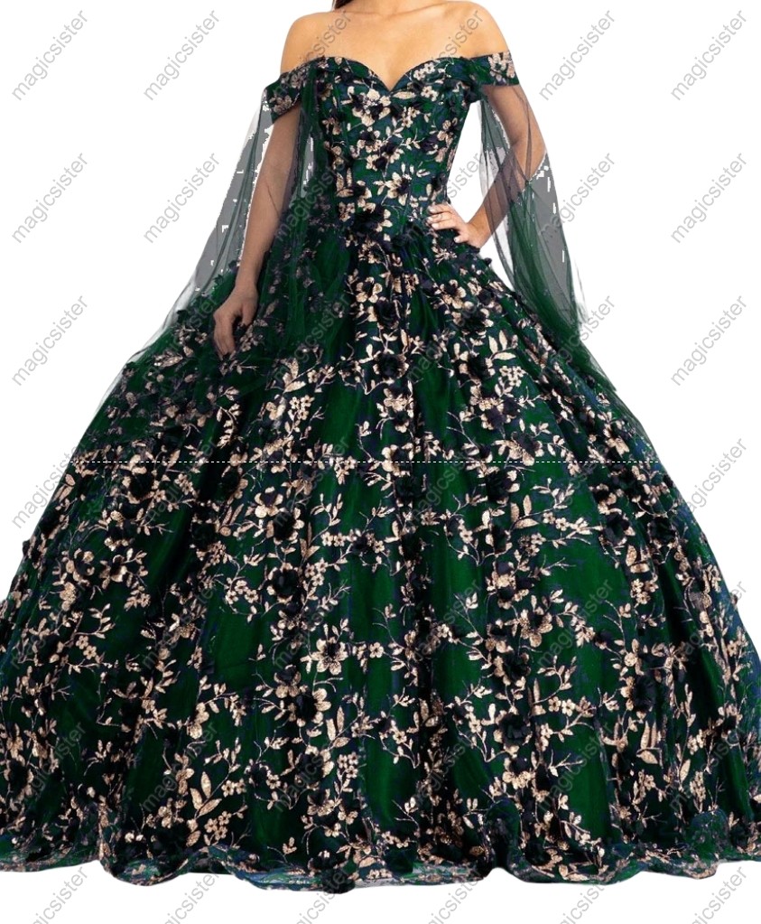 Instock Factory Glitter Fabric and 3D Flowers Quinceanera Dress
