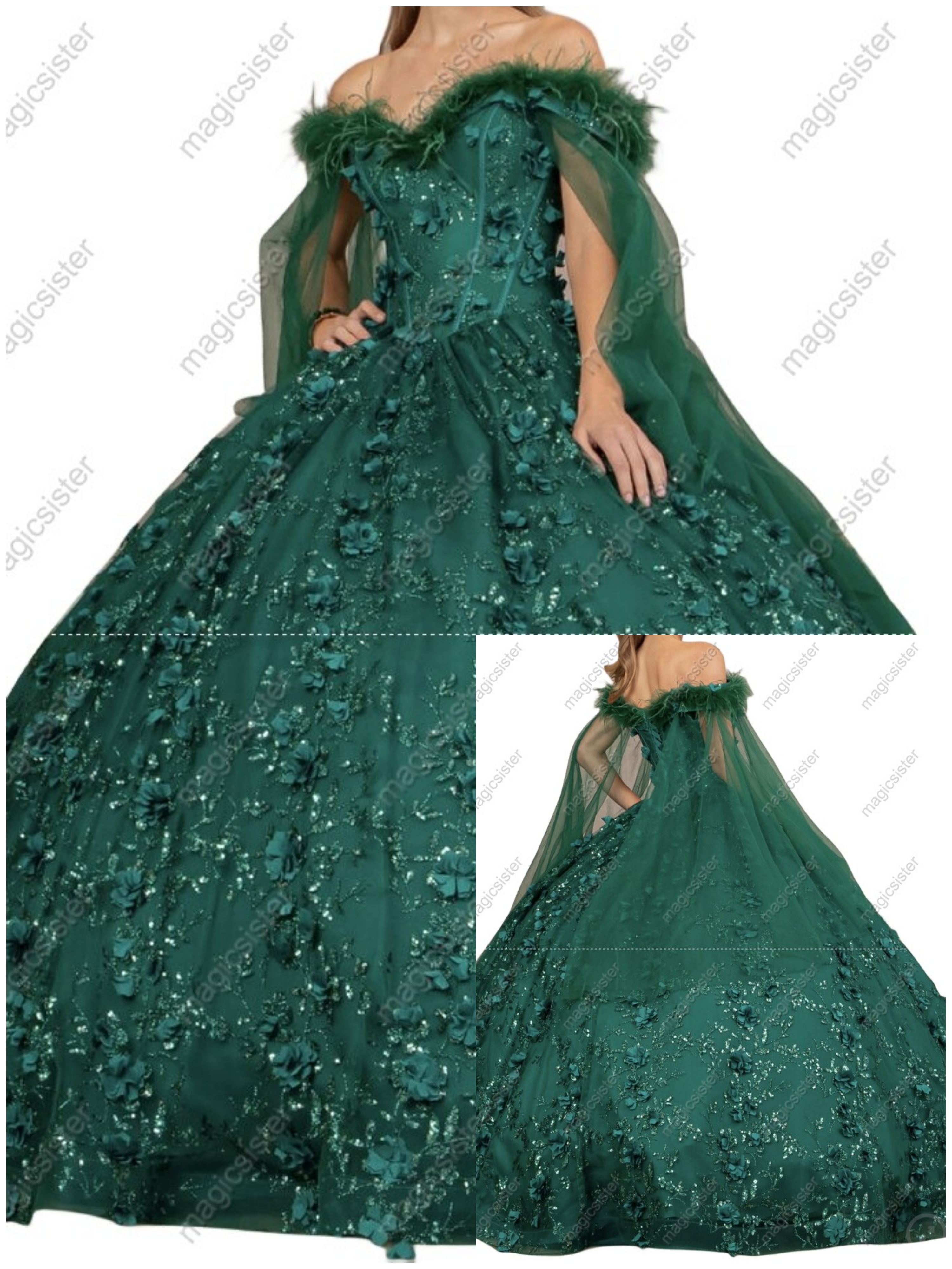Instock Factory Glitter Fabric and 3D Flowers Quinceanera Dress