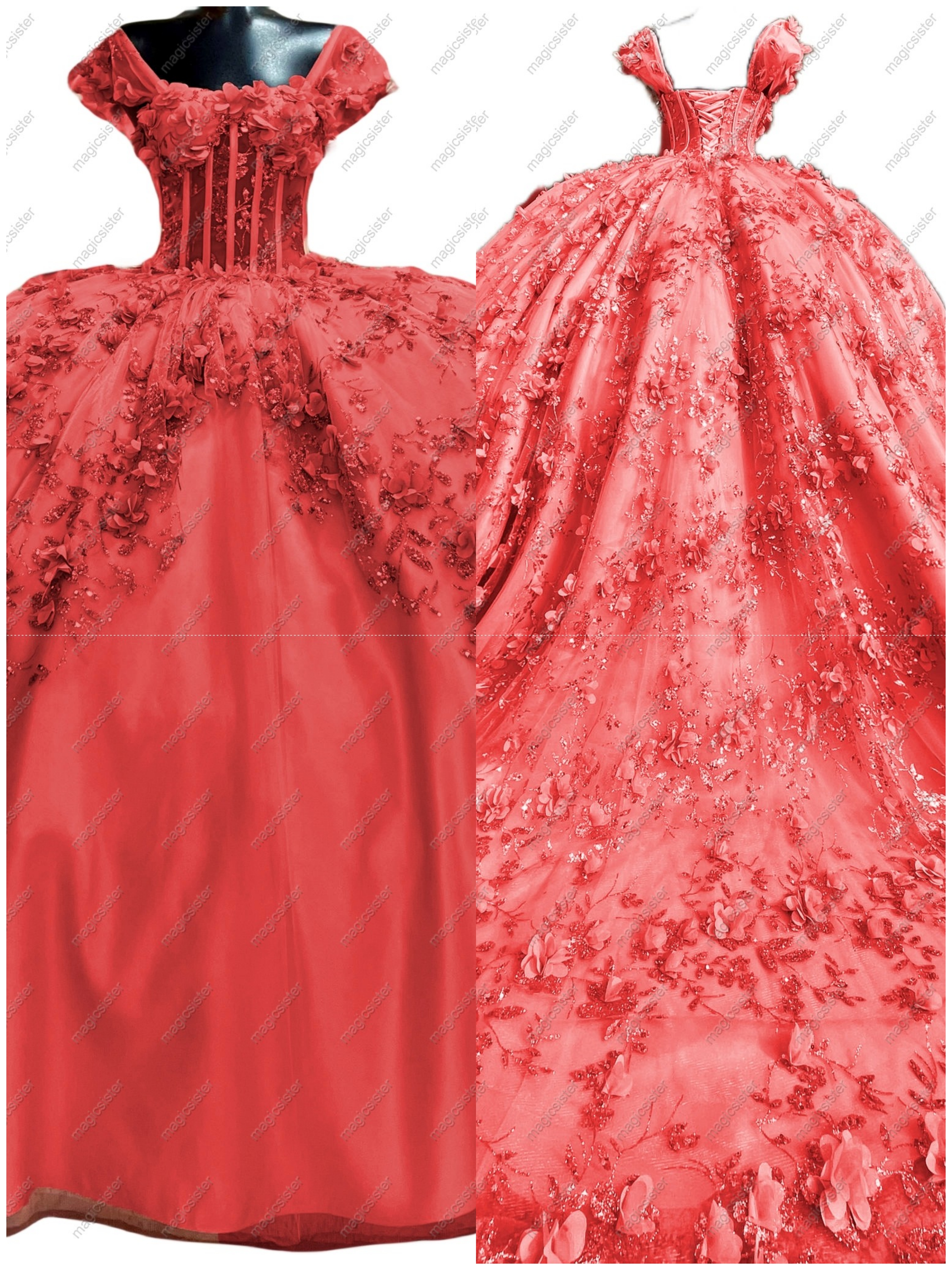 Instock Factory Glitter Fabric and 3D Flowers Quinceanera Dress