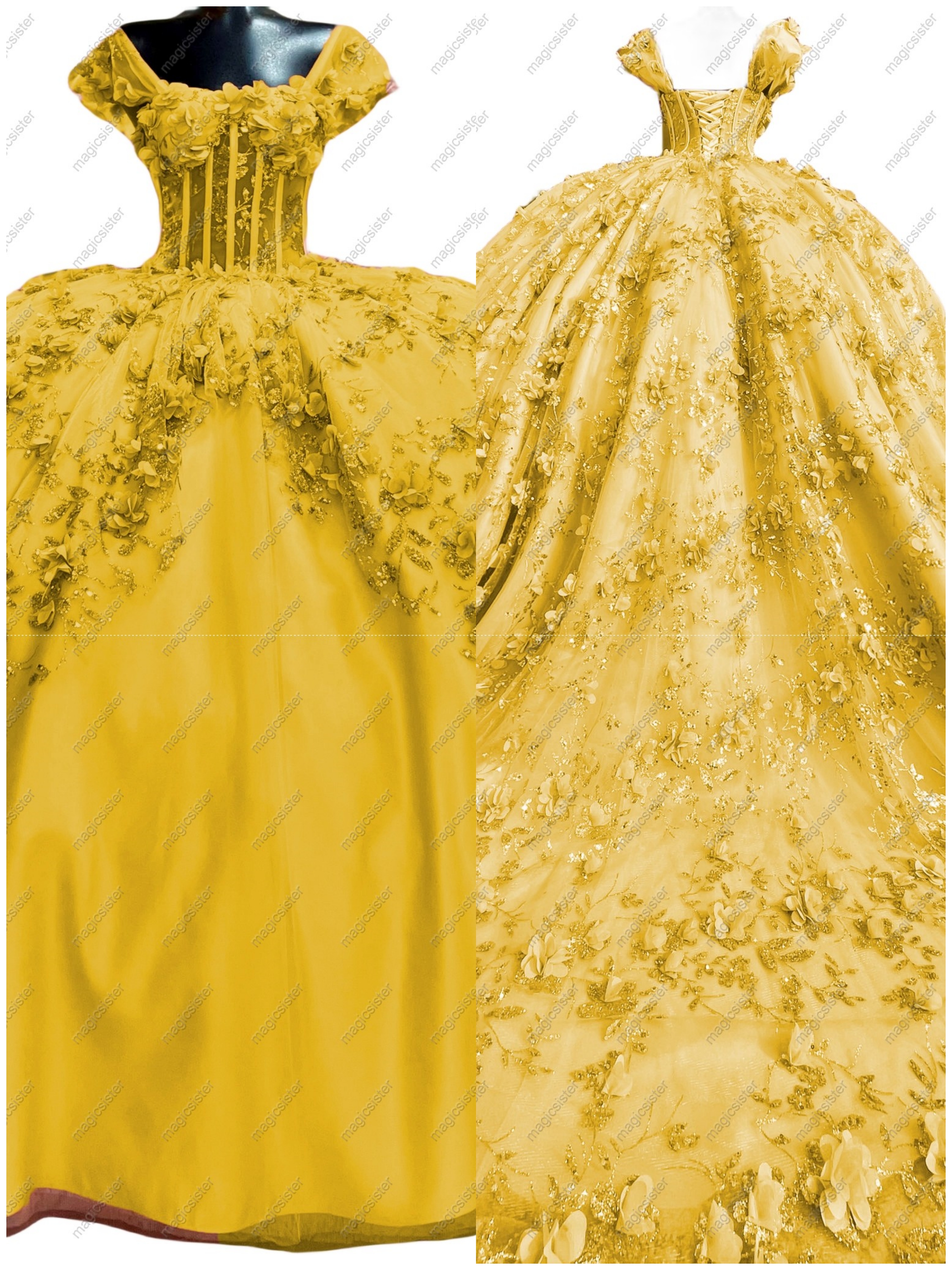 Instock Factory Glitter Fabric and 3D Flowers Quinceanera Dress