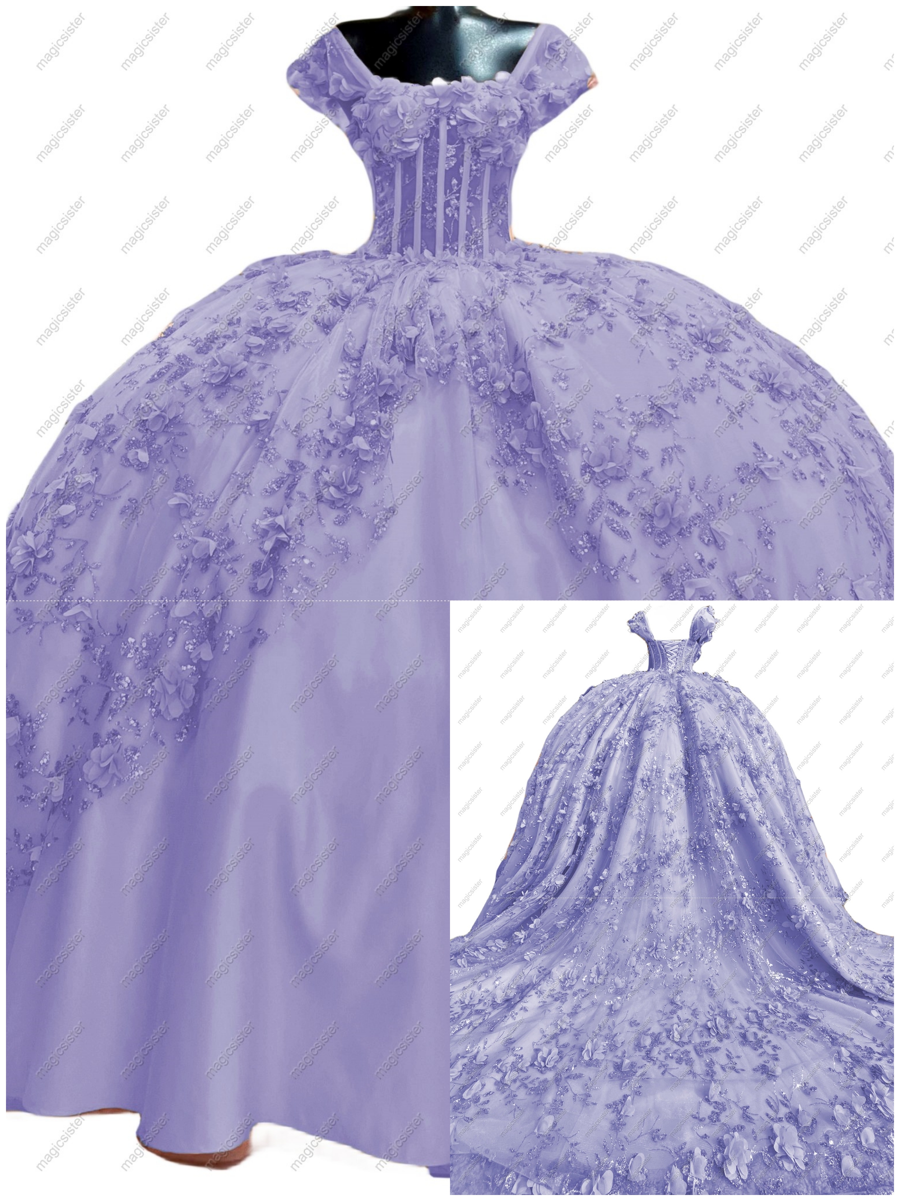 Instock Factory Glitter Fabric and 3D Flowers Quinceanera Dress