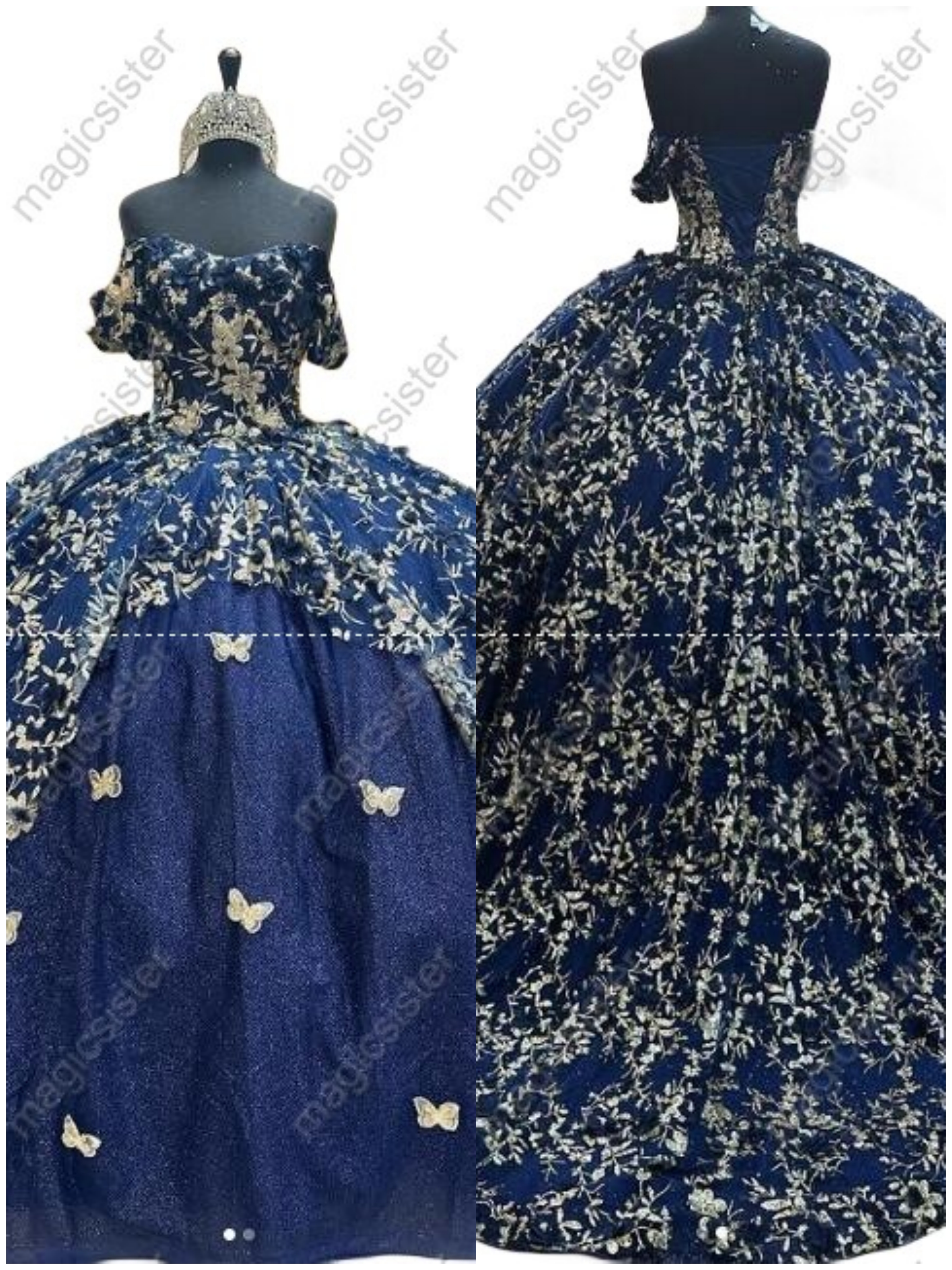 Instock Factory Glitter Fabric and 3D Flowers Quinceanera Dress