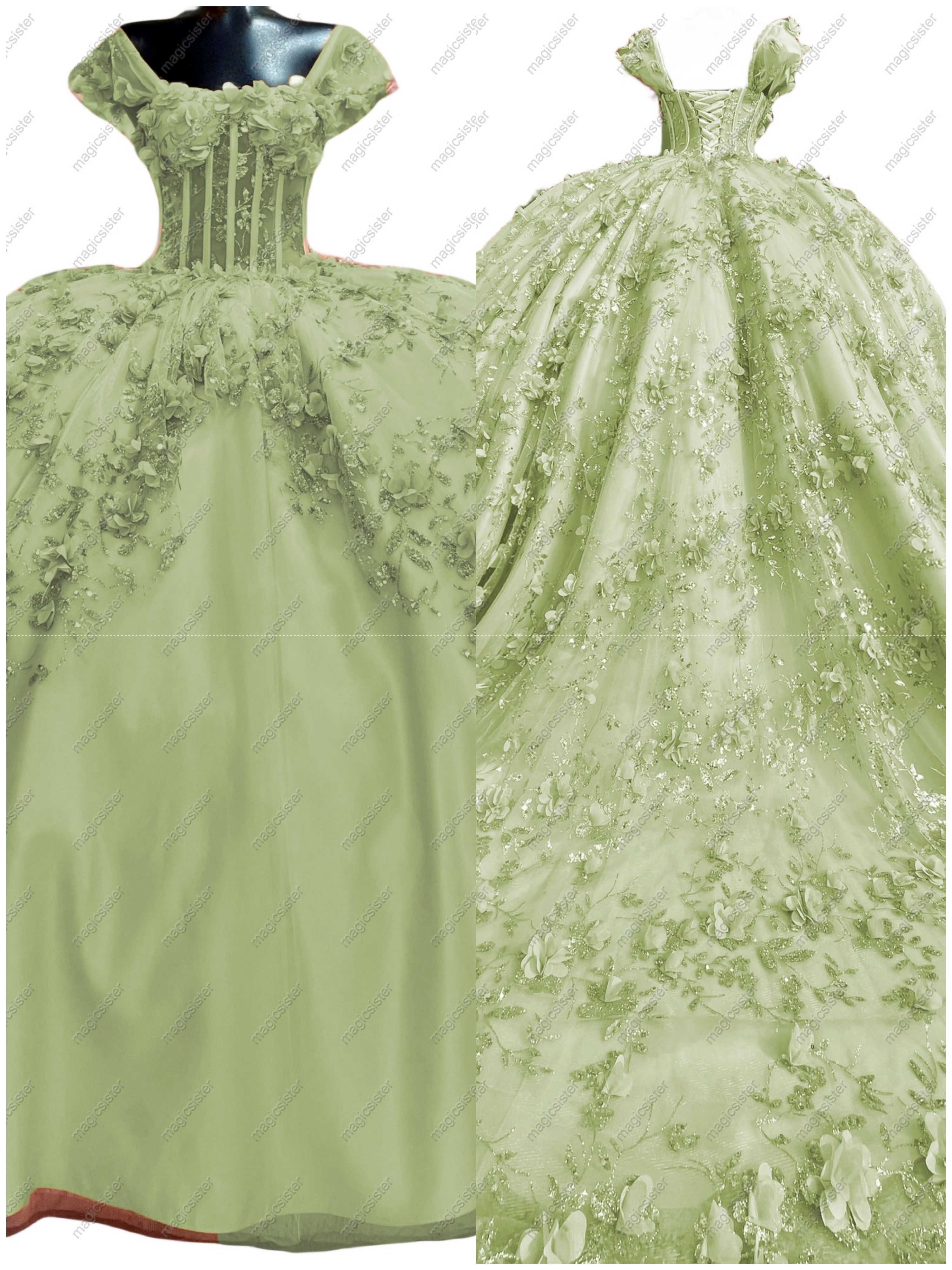 Instock Factory Glitter Fabric and 3D Flowers Quinceanera Dress