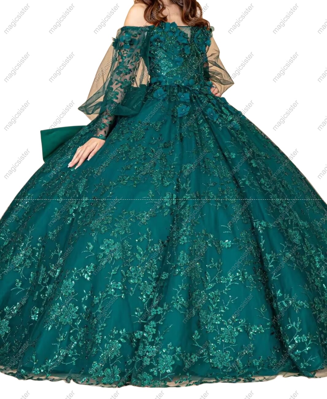 Instock Factory Glitter Fabric and 3D Flowers Quinceanera Dress