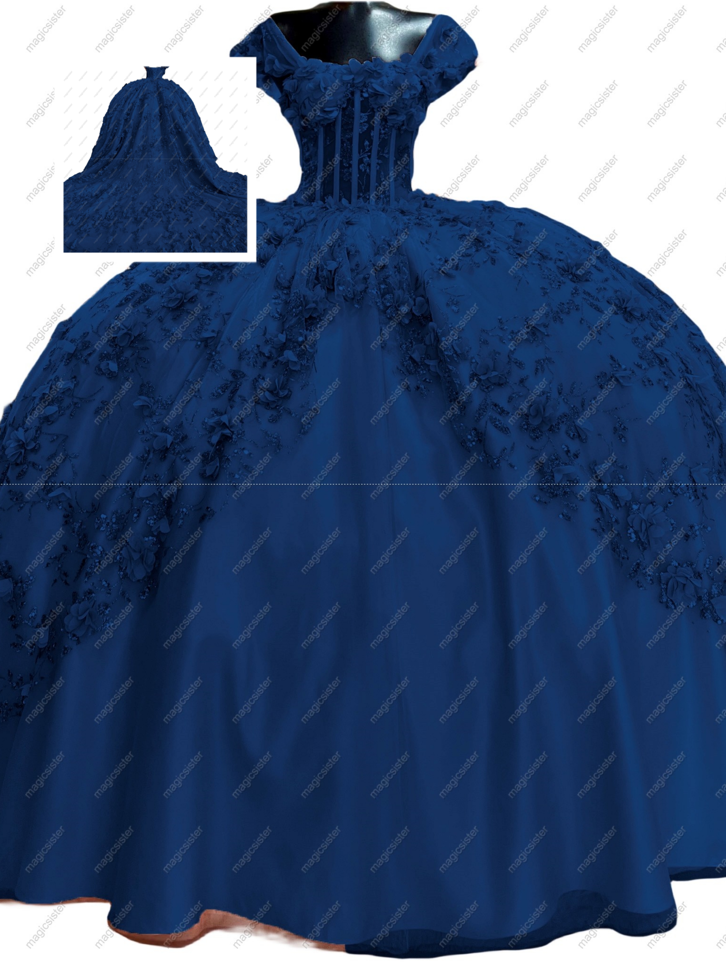 Instock Factory Glitter Fabric and 3D Flowers Quinceanera Dress
