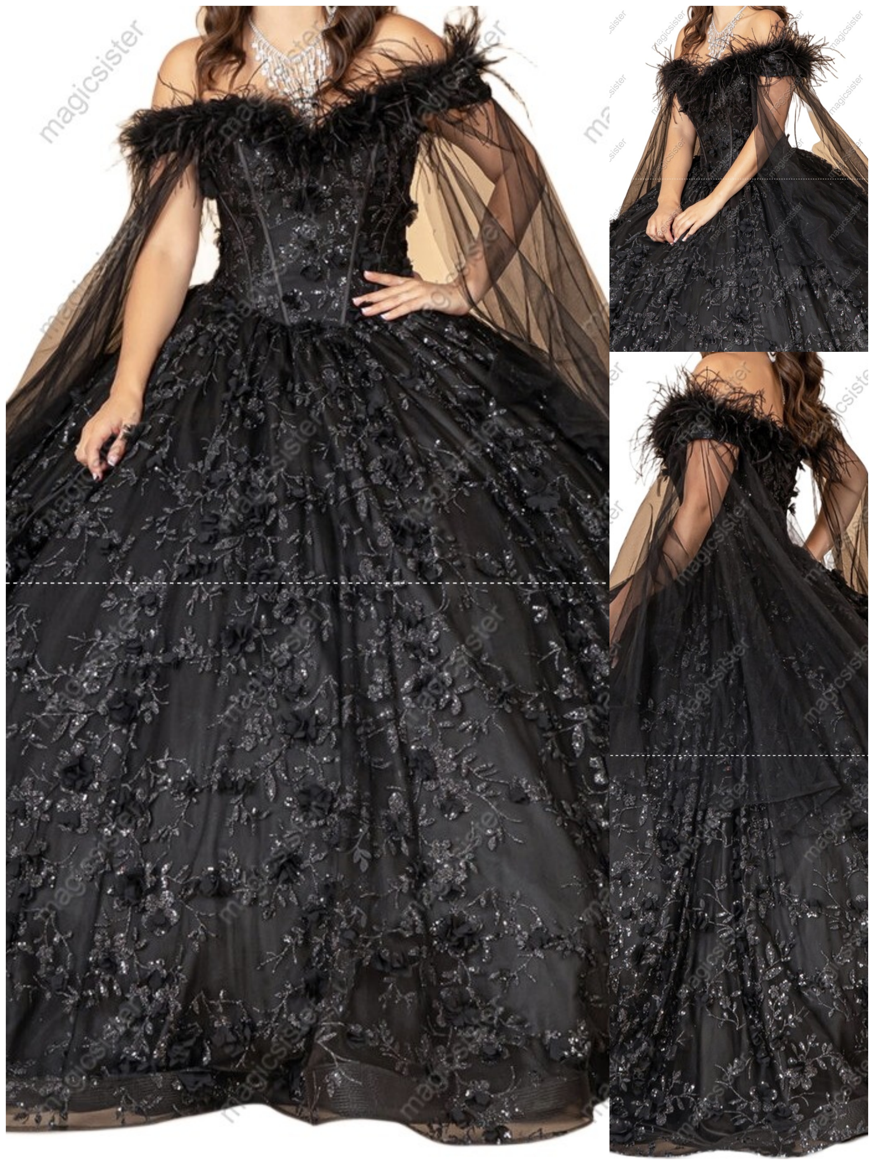 Instock Factory Glitter Fabric and 3D Flowers Quinceanera Dress