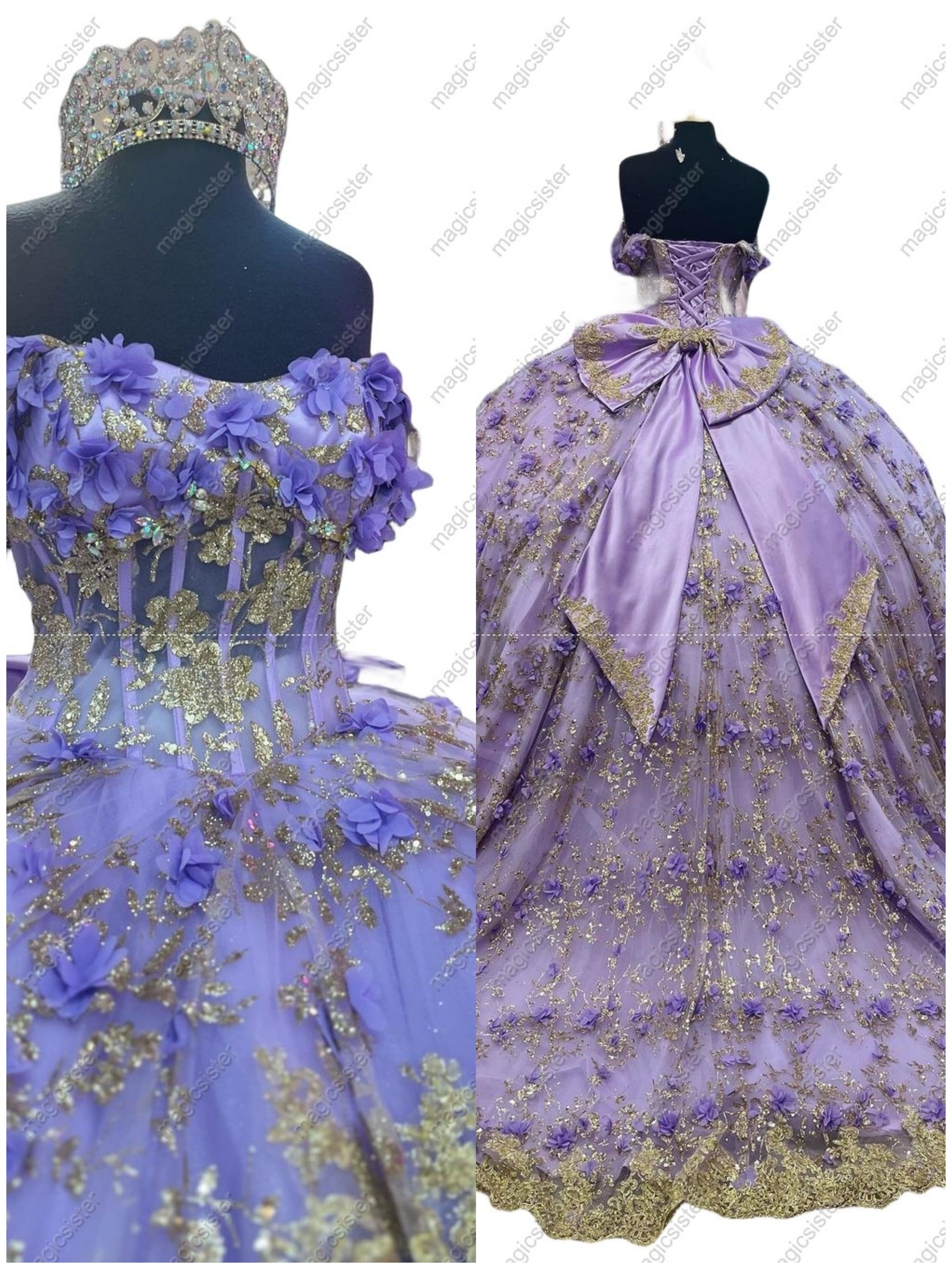 Instock Factory Glitter Fabric and 3D Flowers Quinceanera Dress