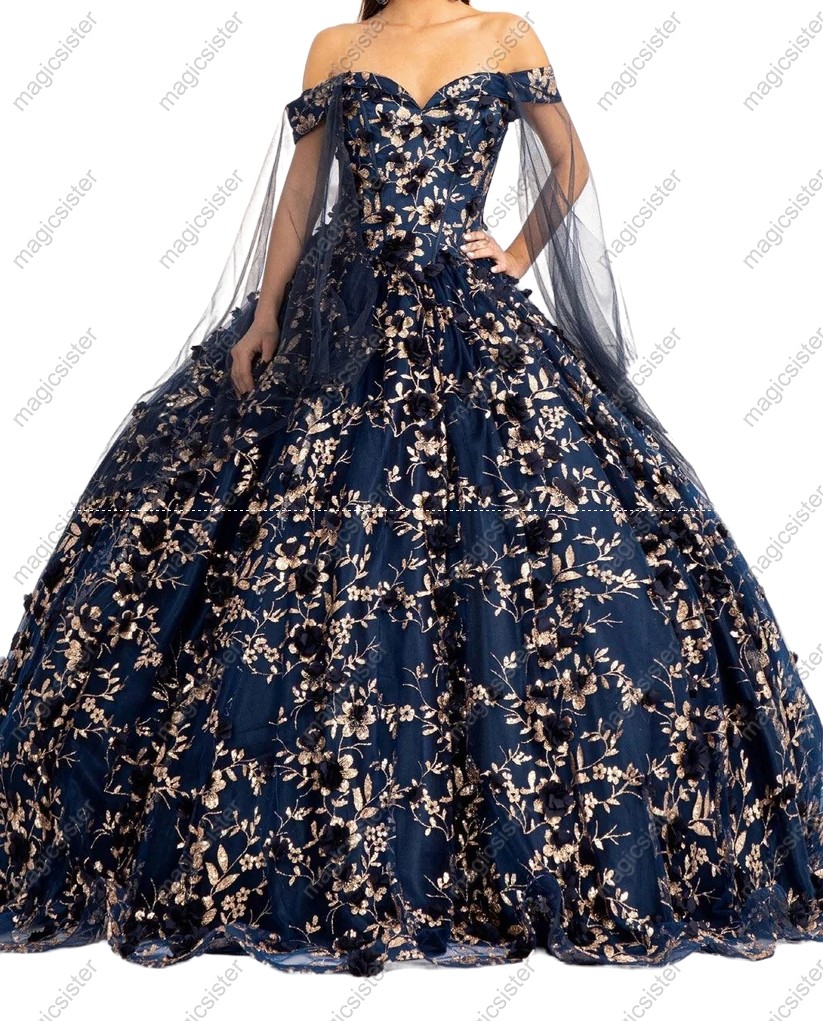 Instock Factory Glitter Fabric and 3D Flowers Quinceanera Dress