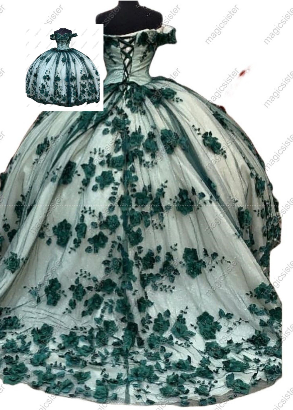 Emerald Green Luxury Factory Wholesale 3D Flower Quinceanera Dress