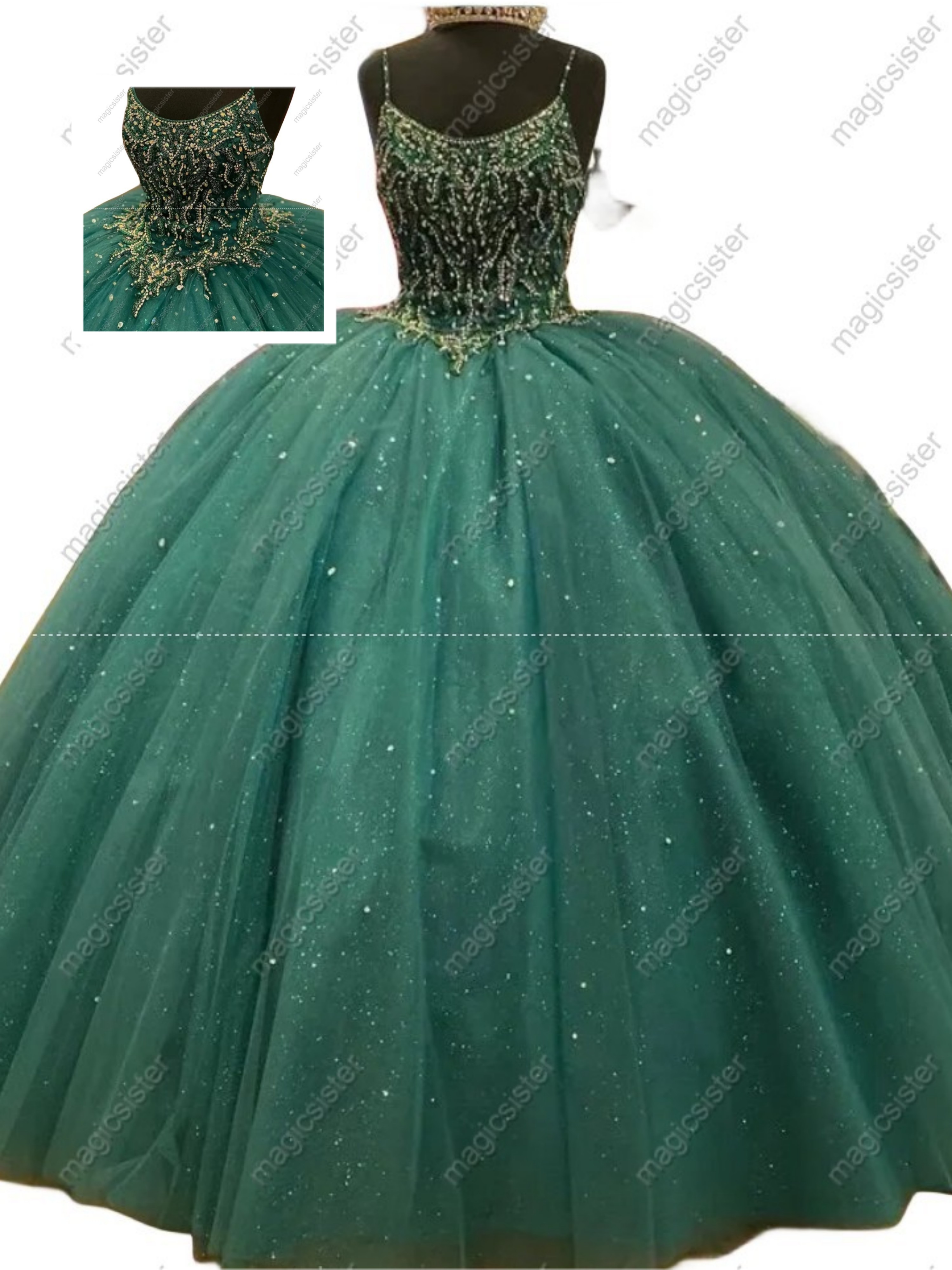 Emerald Green Luxury Glitter Quinceanera Dress