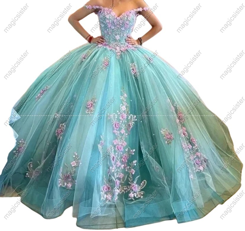 Popular Multicolor Flower Appiques Quinceanera dresses