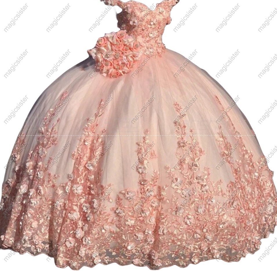 Blush Sweet 3D Flower Quinceanera dresses
