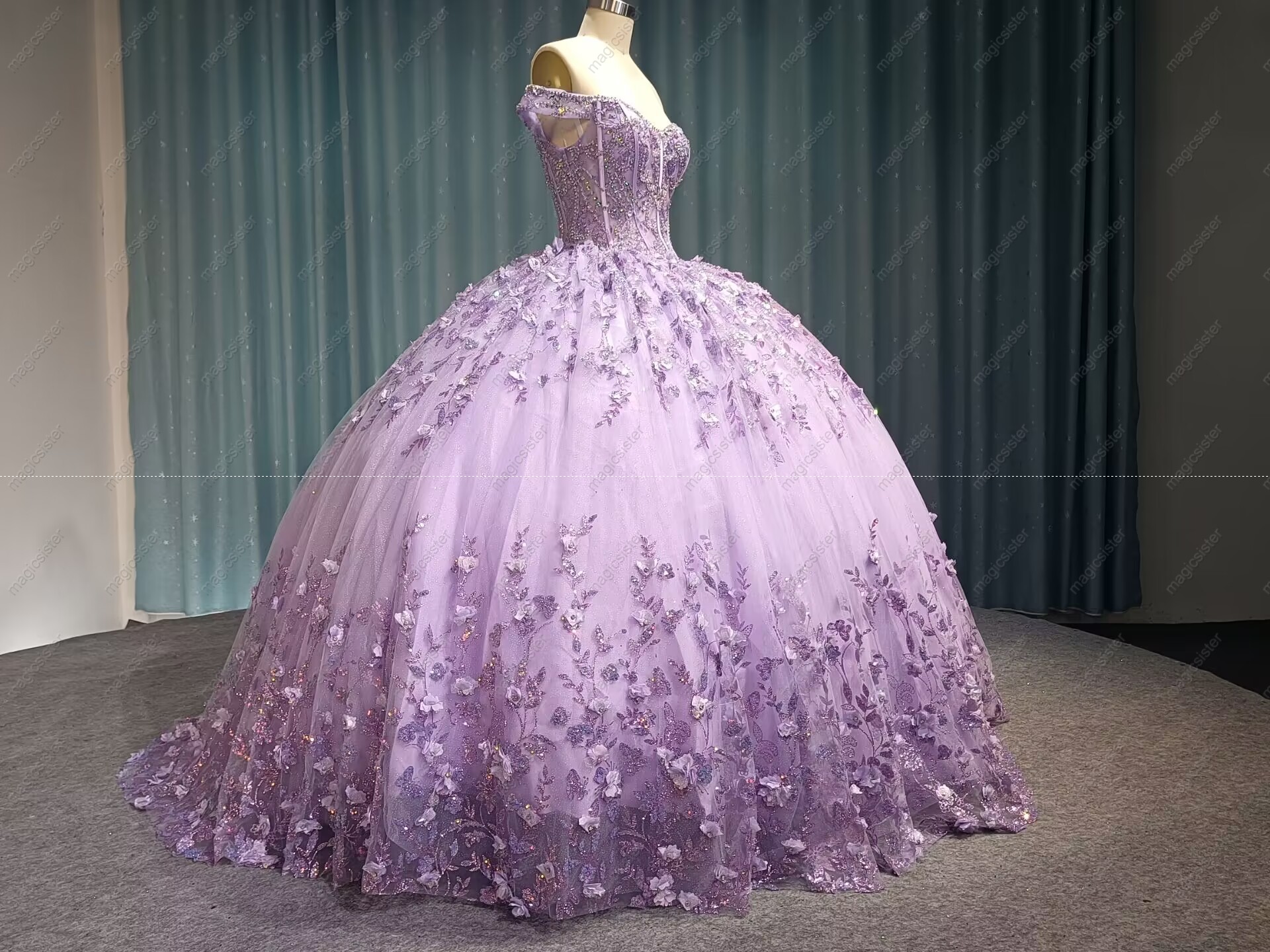 Instock Factory Glitter Fabric and 3D Flowers Quinceanera Dress