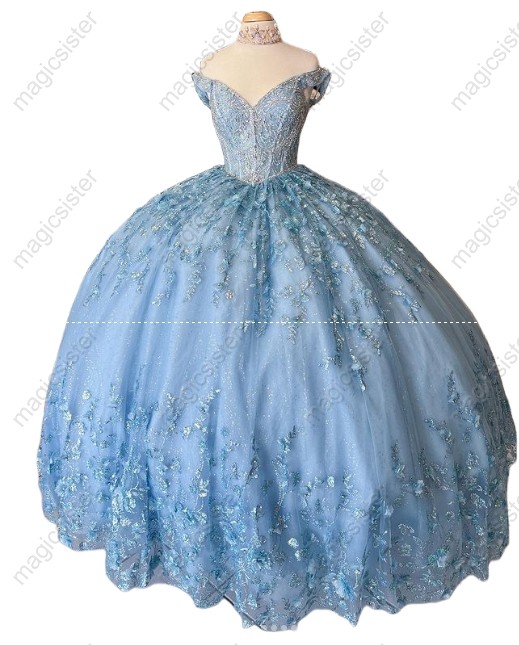 Instock Factory Glitter Fabric and 3D Flowers Quinceanera Dress