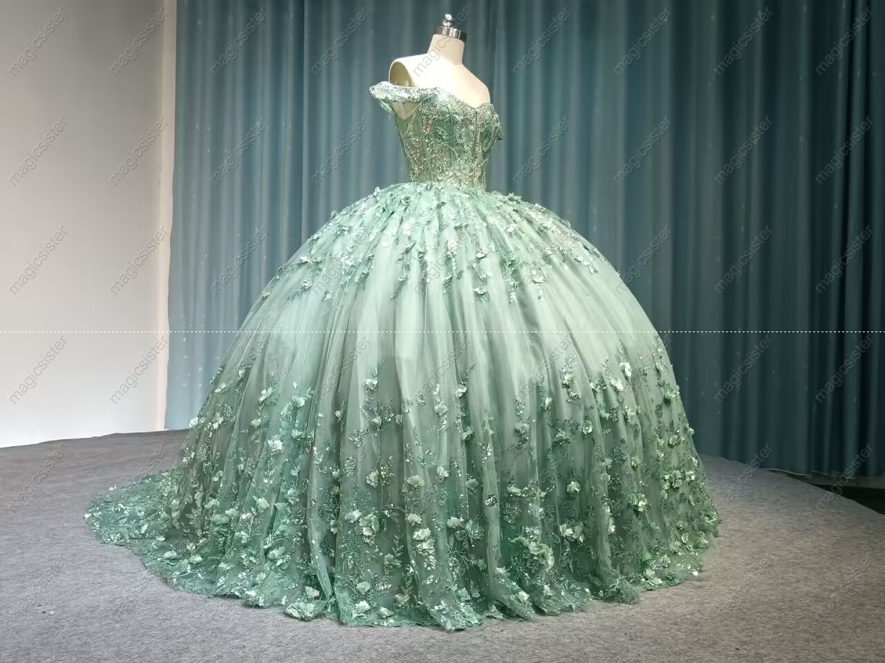 Instock Factory Glitter Fabric and 3D Flowers Quinceanera Dress