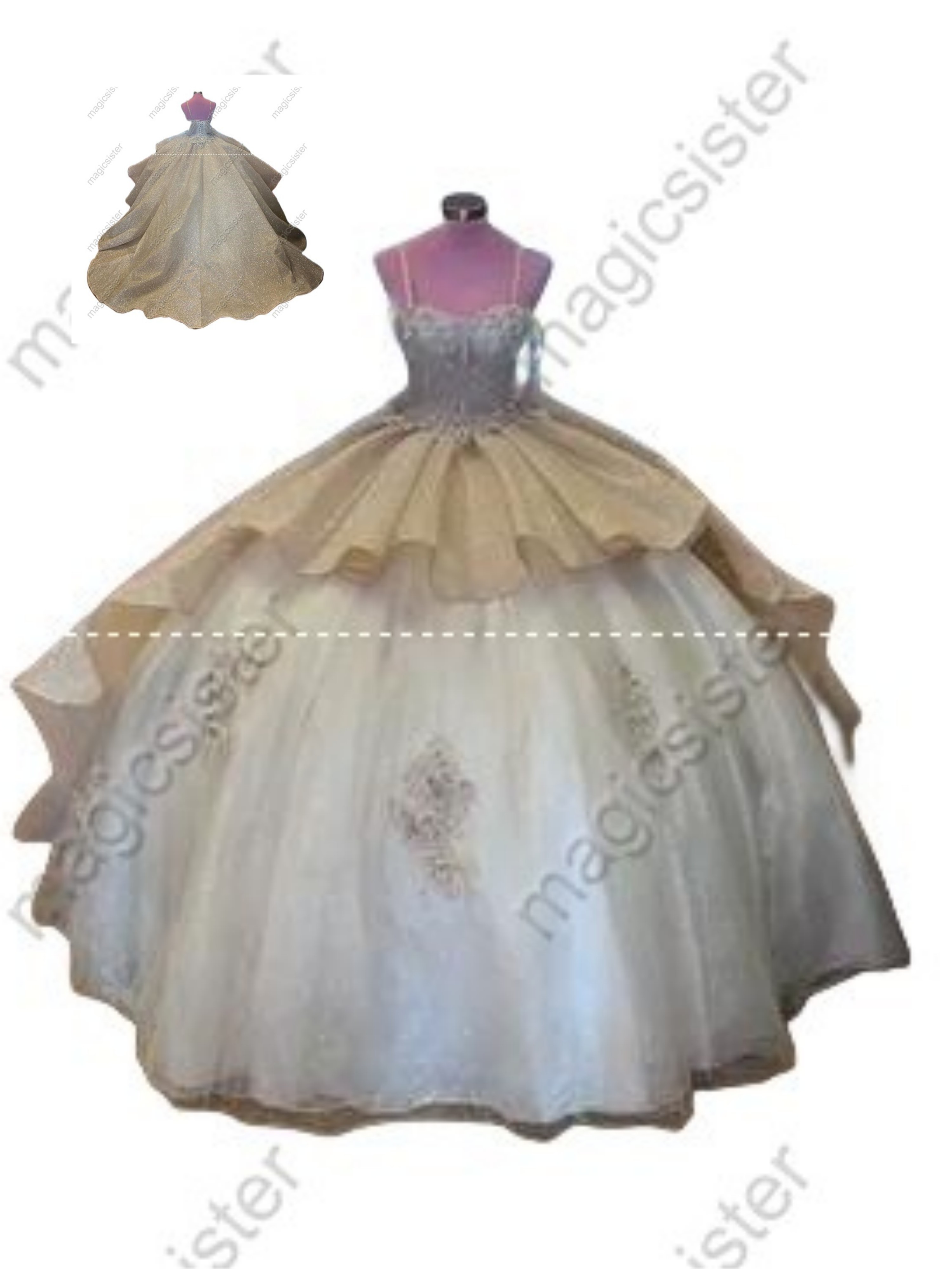 Instock Glitter 3D Floral Appliques Quinceanera Dress