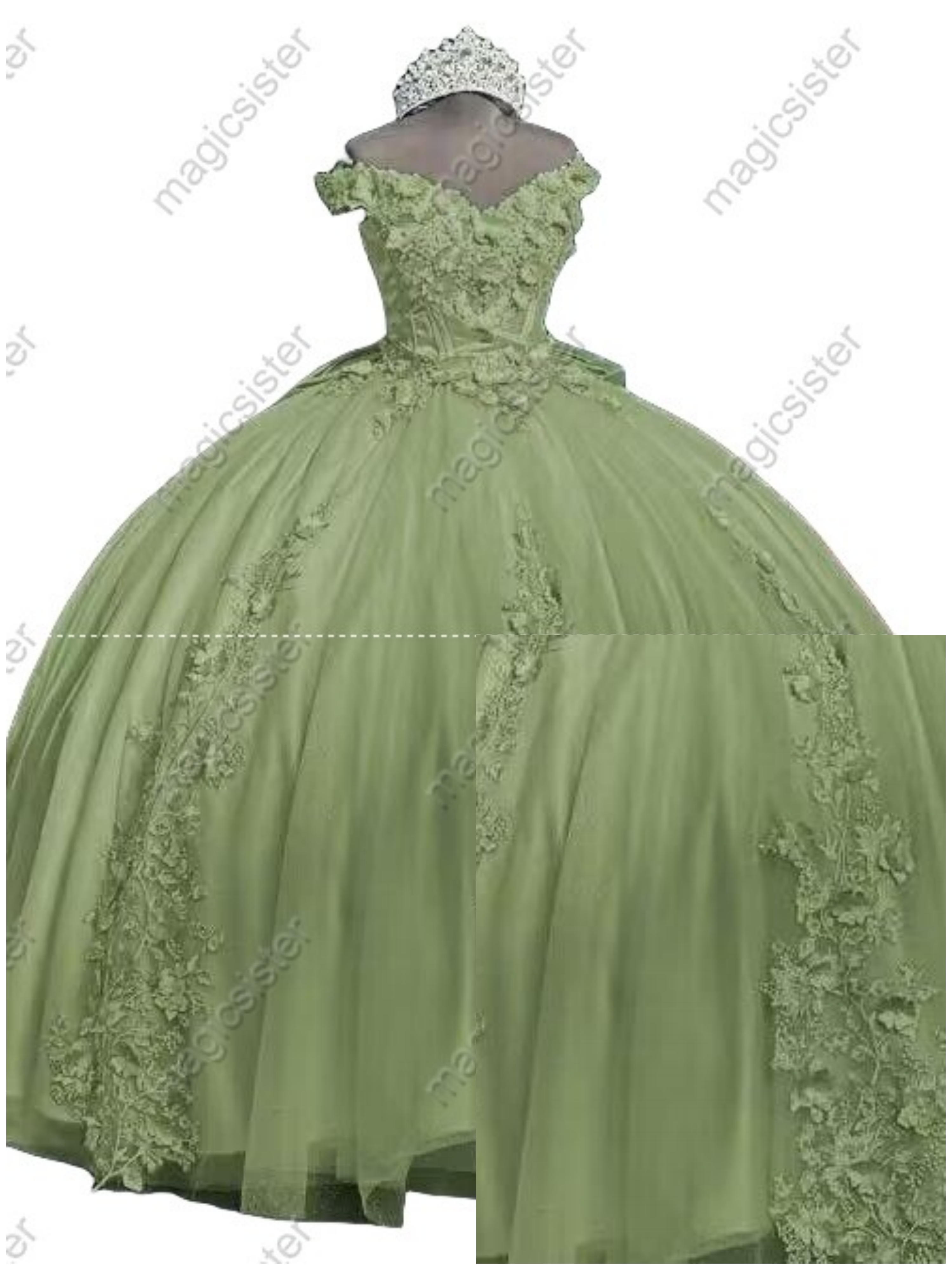 Factory Wholesale 3D Pearls Embroidered Floral Quinceanera Dress