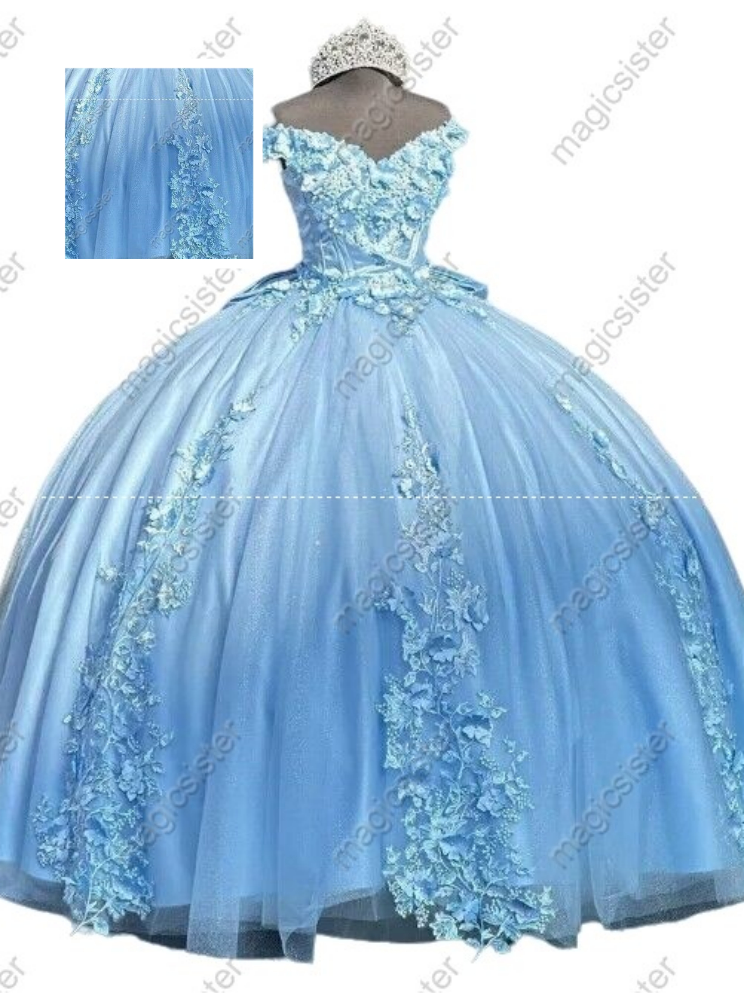 Factory Wholesale 3D Pearls Embroidered Floral Quinceanera Dress