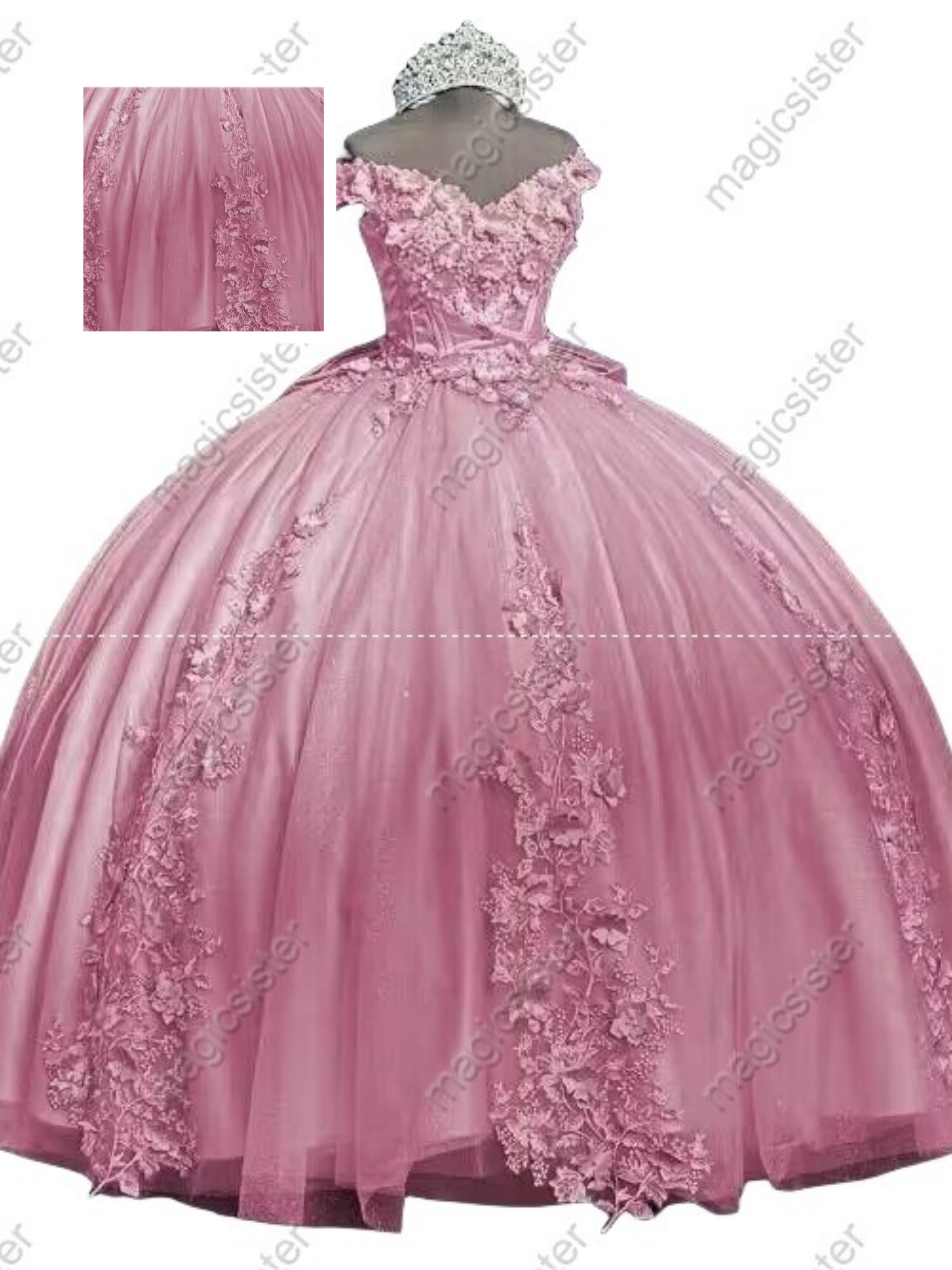 Factory Wholesale 3D Pearls Embroidered Floral Quinceanera Dress