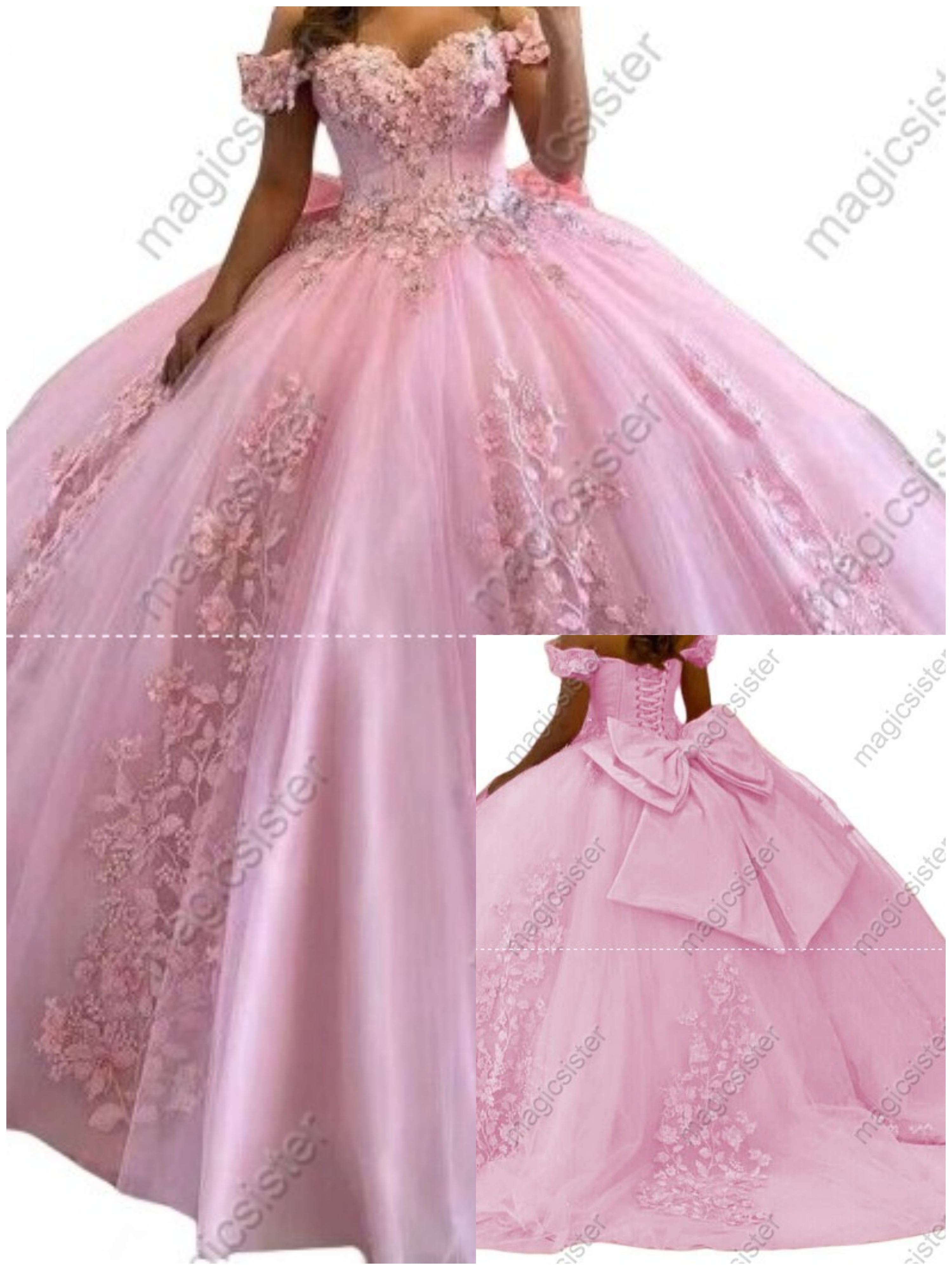 Factory Wholesale 3D Pearls Embroidered Floral Quinceanera Dress