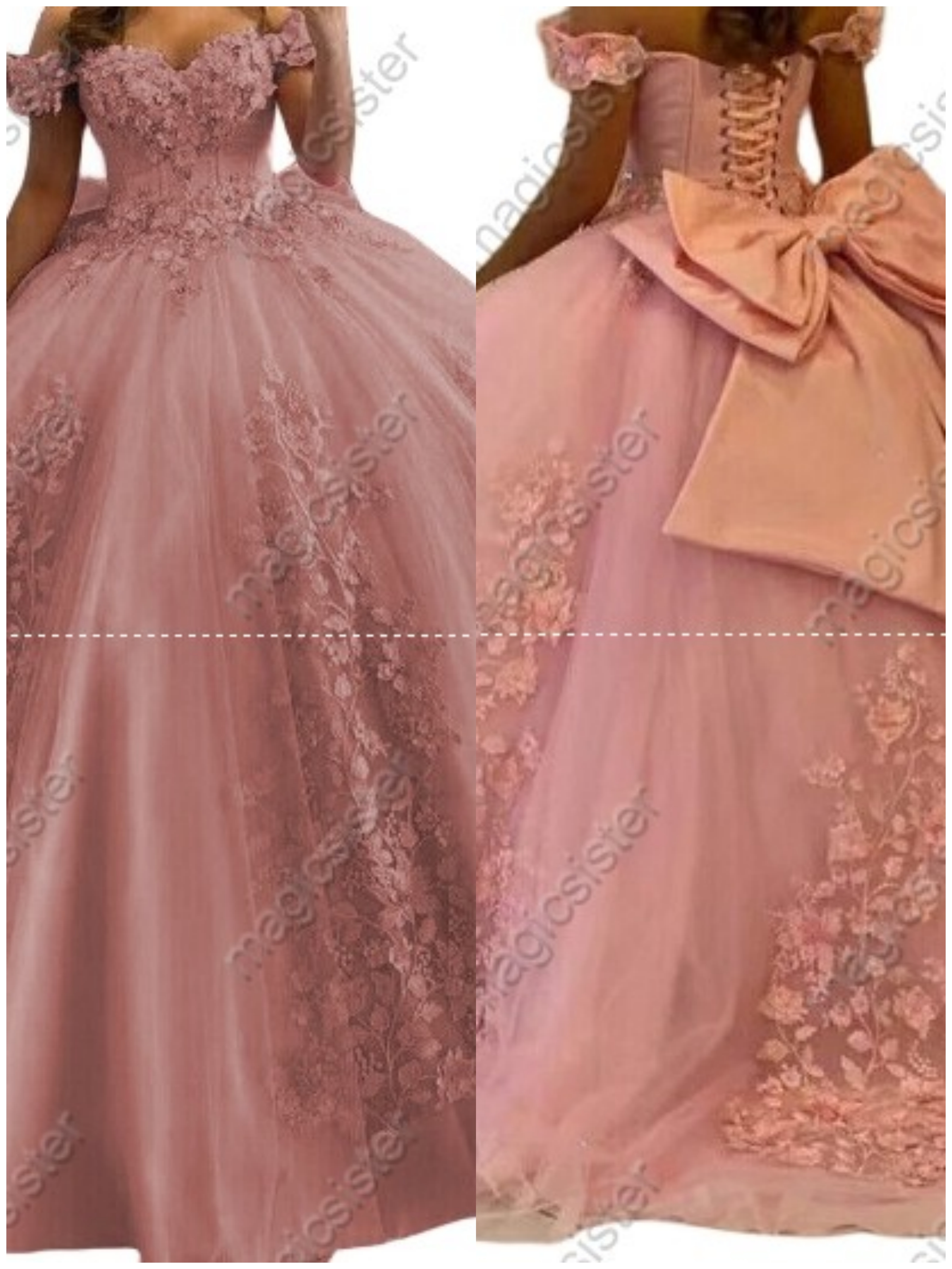 Factory Wholesale 3D Pearls Embroidered Floral Quinceanera Dress