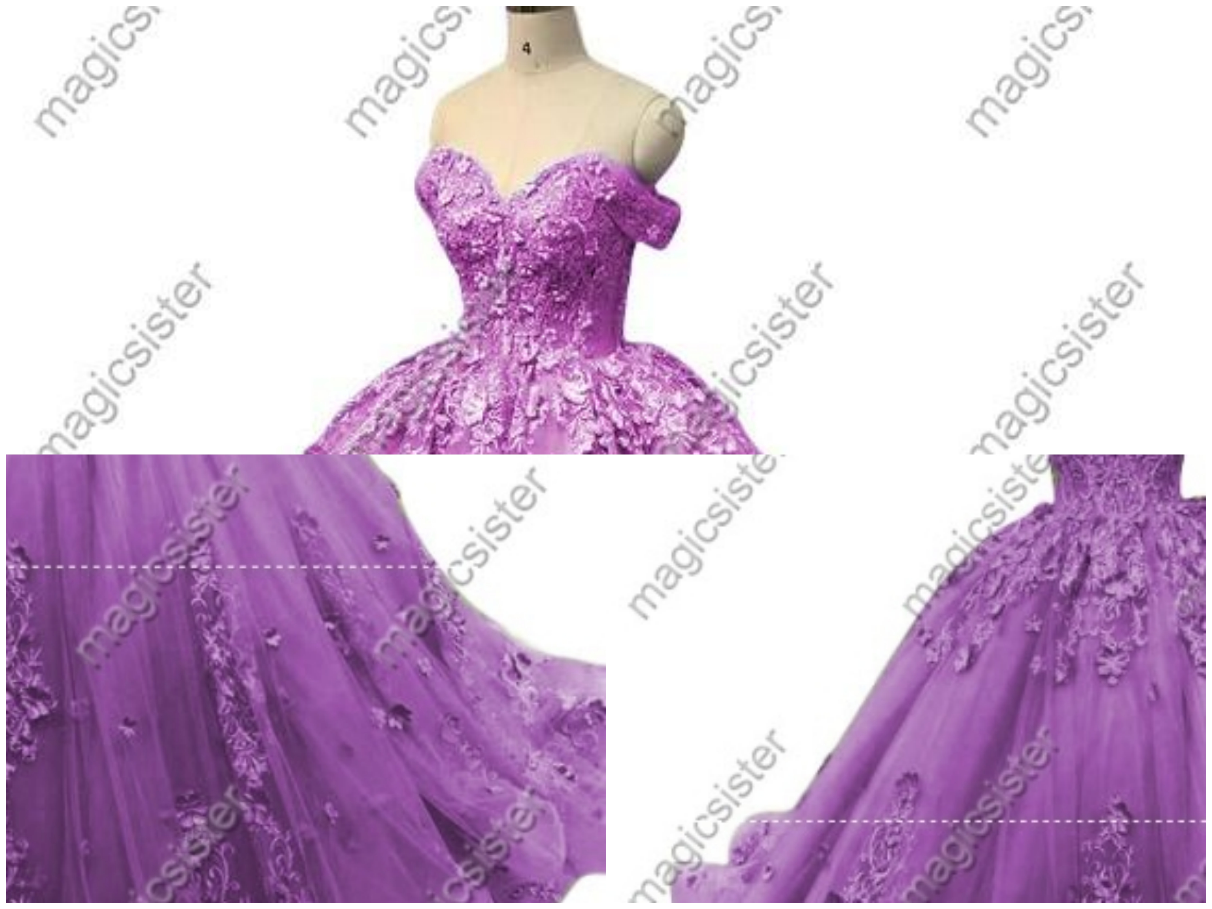 Off Shoulder Prom Gown 3D Floral Appliques Quinceanera Dress