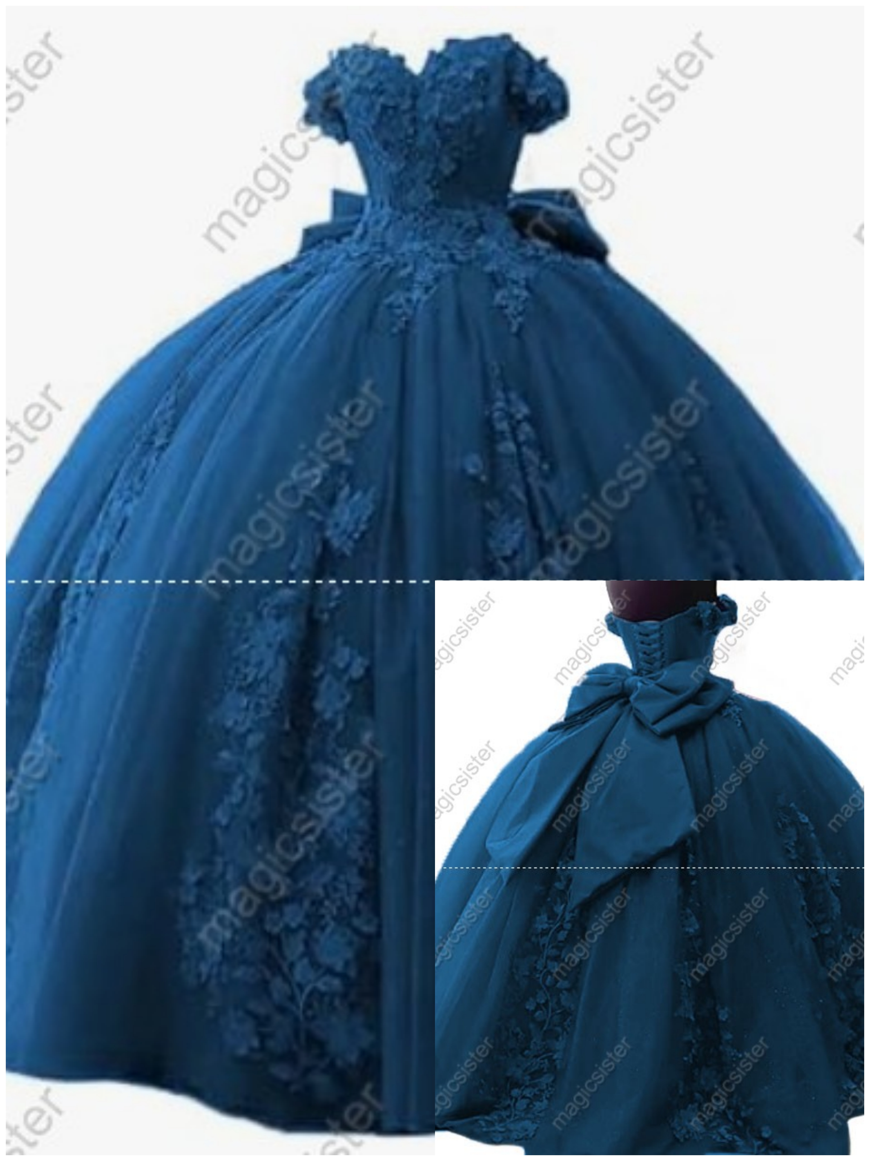 Factory Wholesale 3D Pearls Embroidered Floral Quinceanera Dress