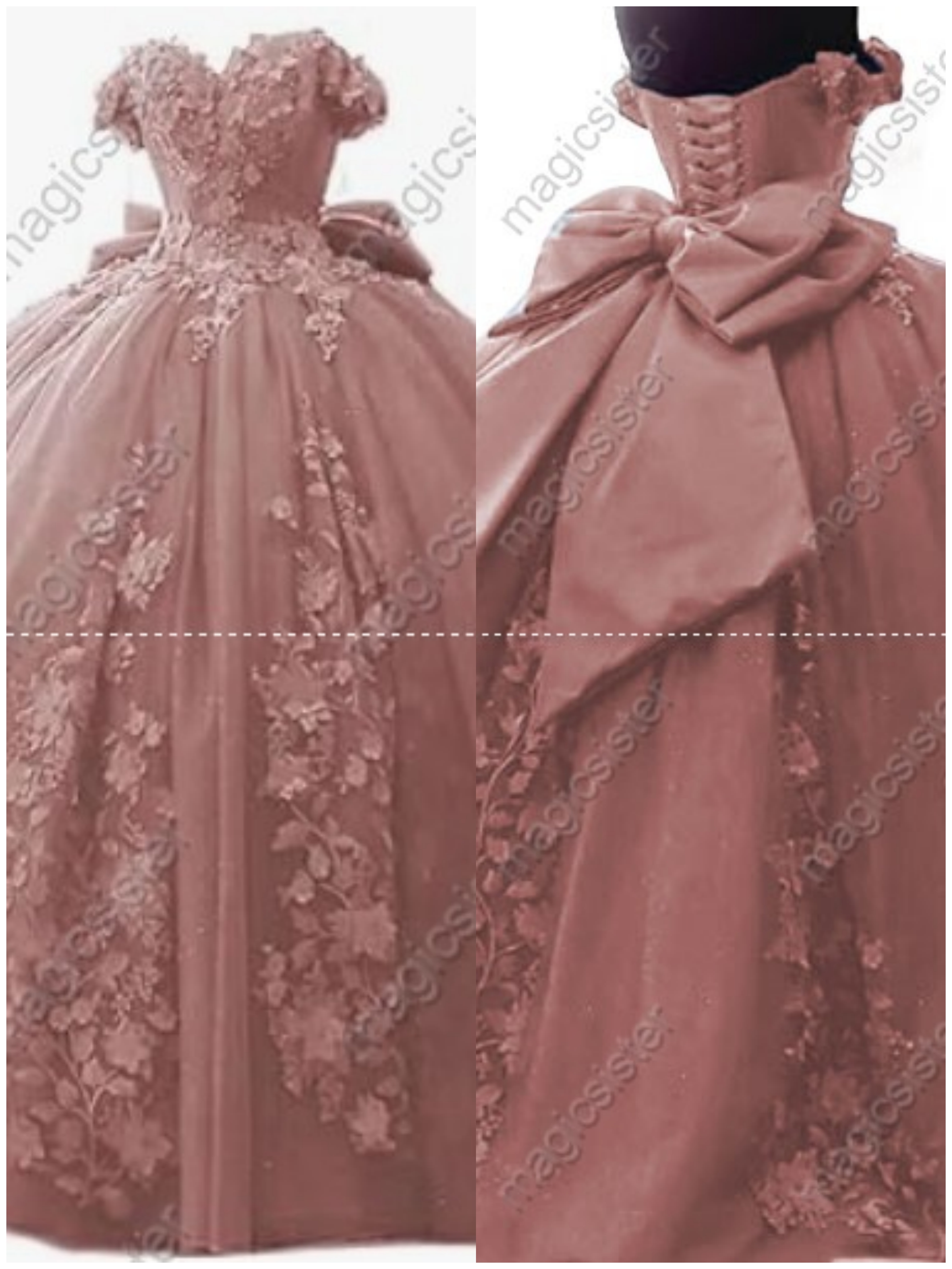 Factory Wholesale 3D Pearls Embroidered Floral Quinceanera Dress