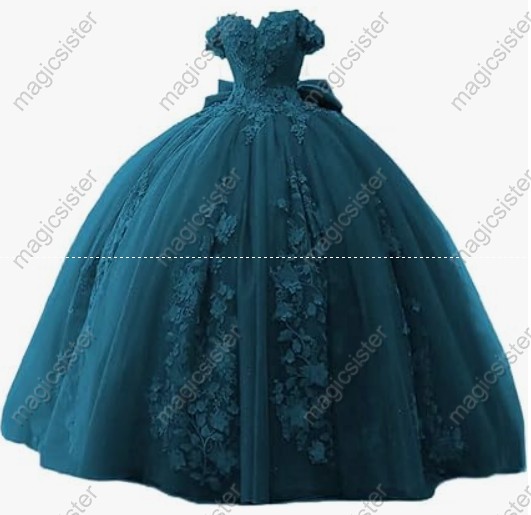 Factory Wholesale 3D Pearls Embroidered Floral Quinceanera Dress