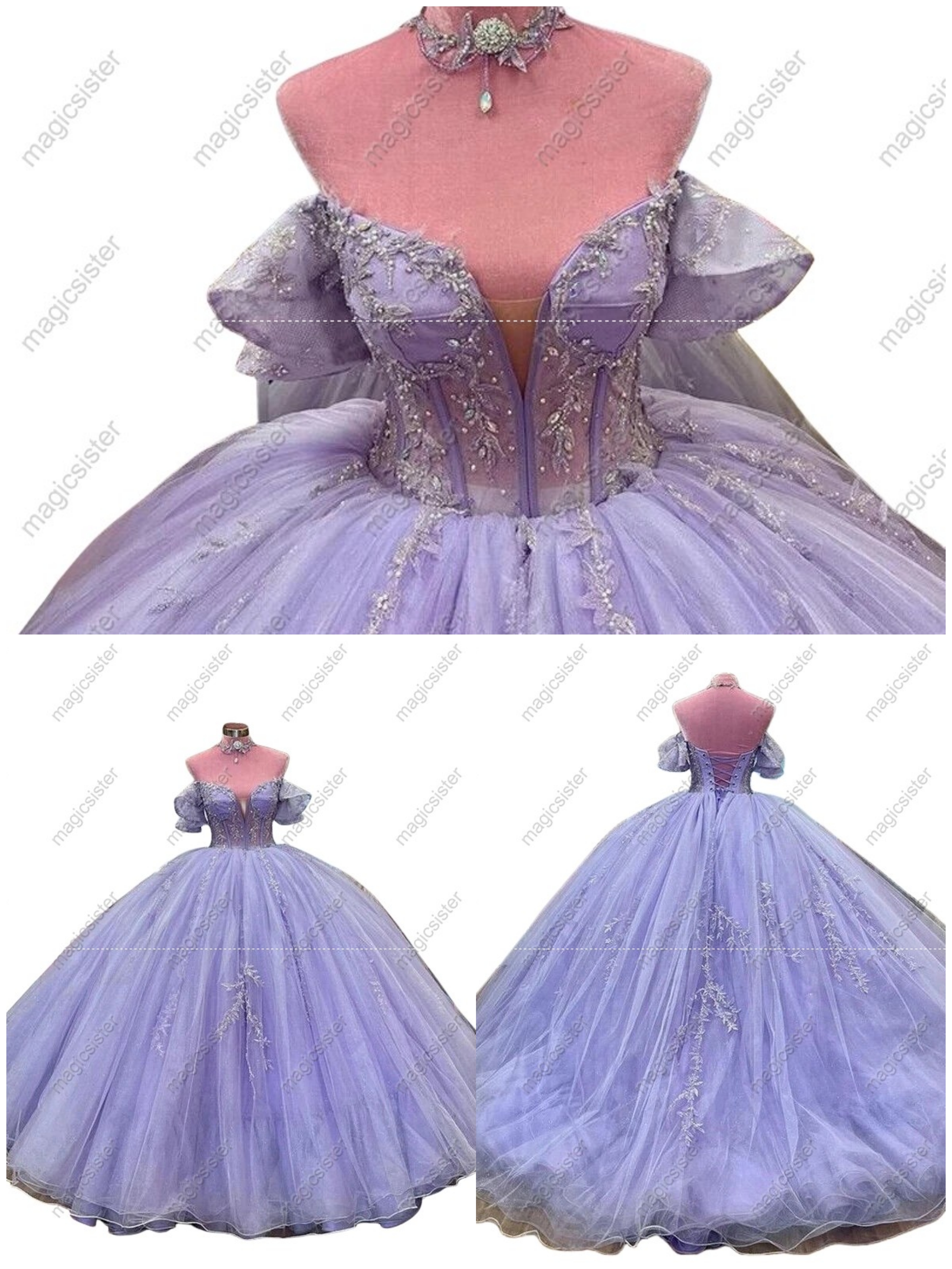 Factory Wholesale Glitter Floral Appliques Quinceanera Dress
