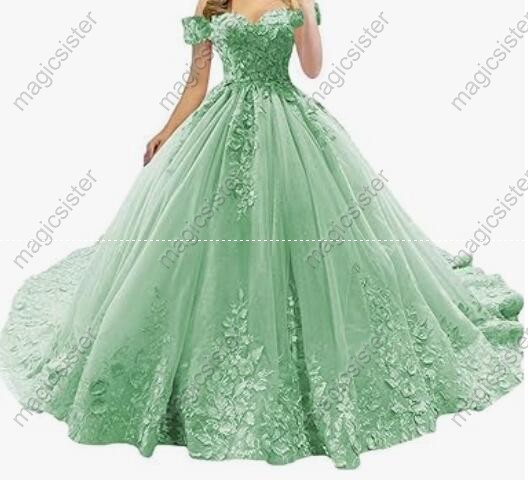 Sage Beautiful luxury Hot Sale 3D Flower Lace Quinceanera Dress