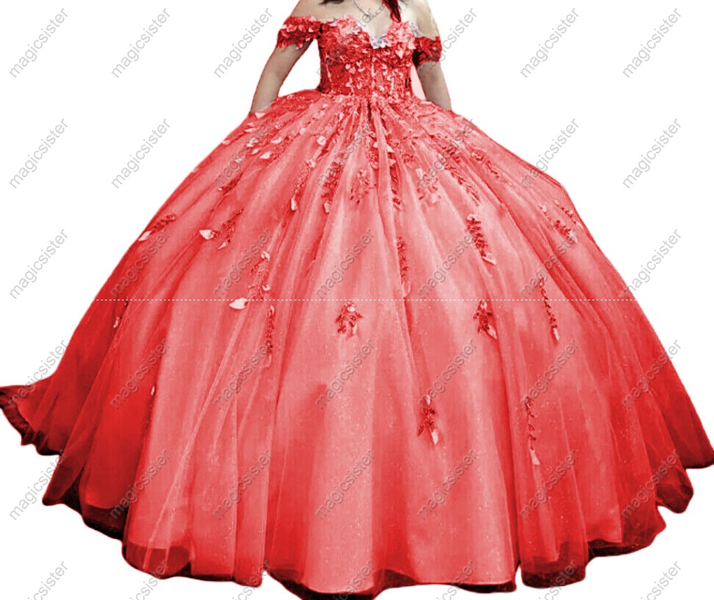 Factory Wholesale Glitter Floral Appliques Quinceanera Dress