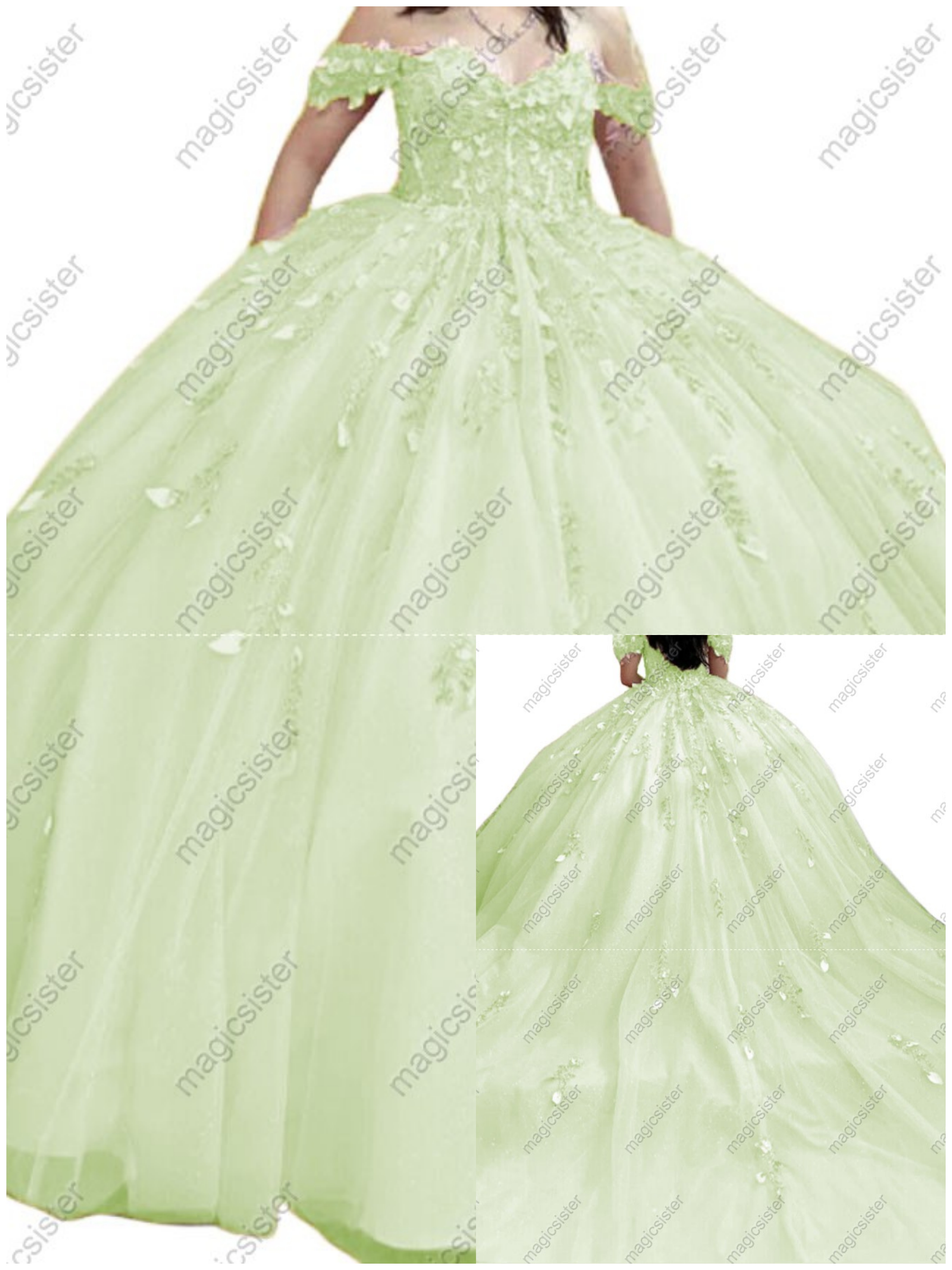 Sage Factory Wholesale Glitter Floral Appliques Quinceanera Dress