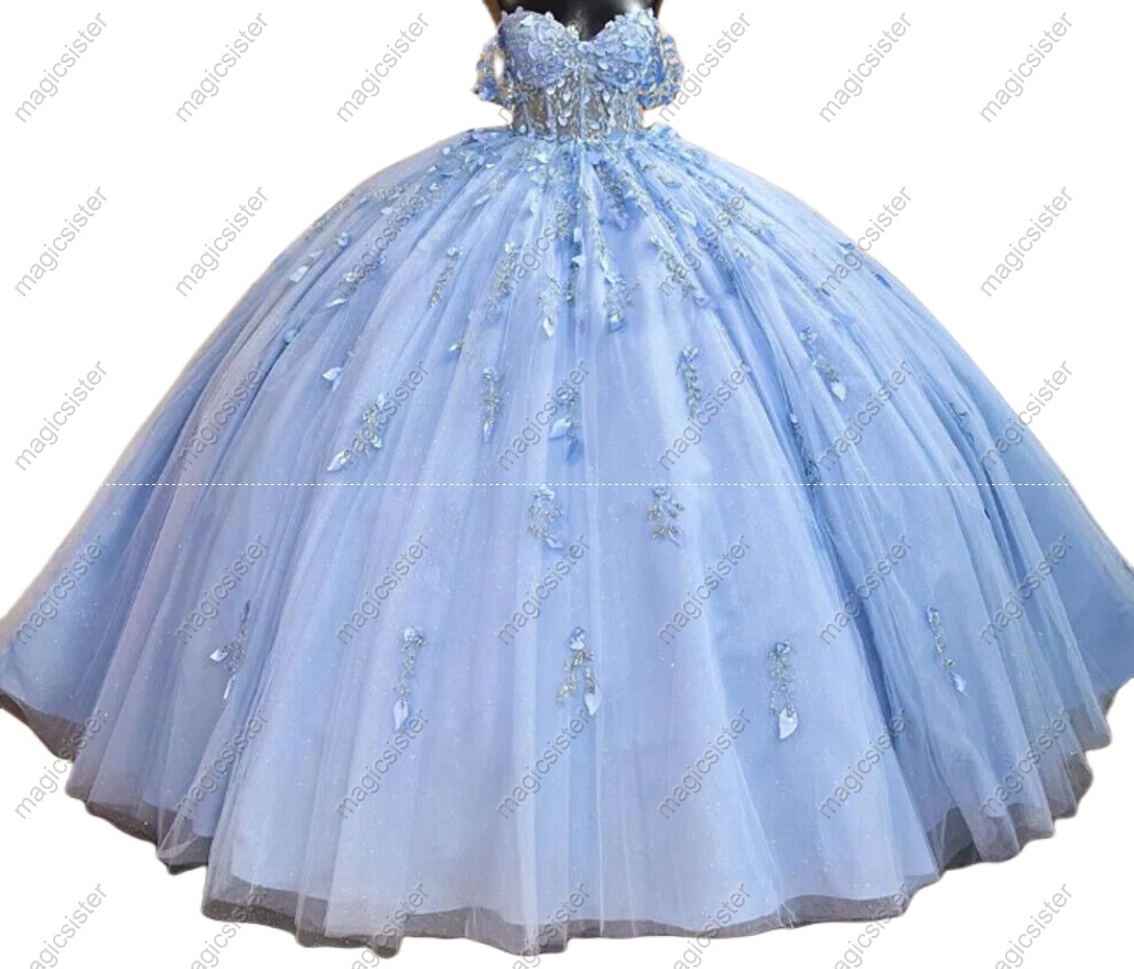 Factory Wholesale Glitter Floral Appliques Quinceanera Dress