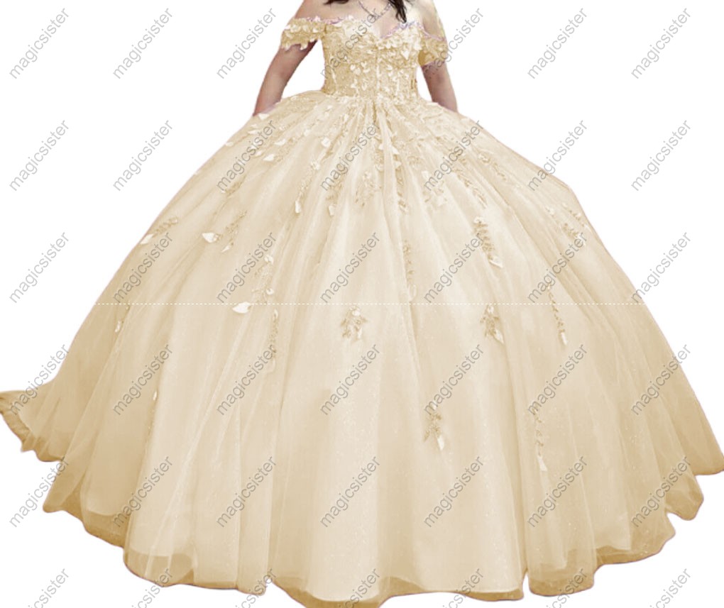Factory Wholesale Glitter Floral Appliques Quinceanera Dress