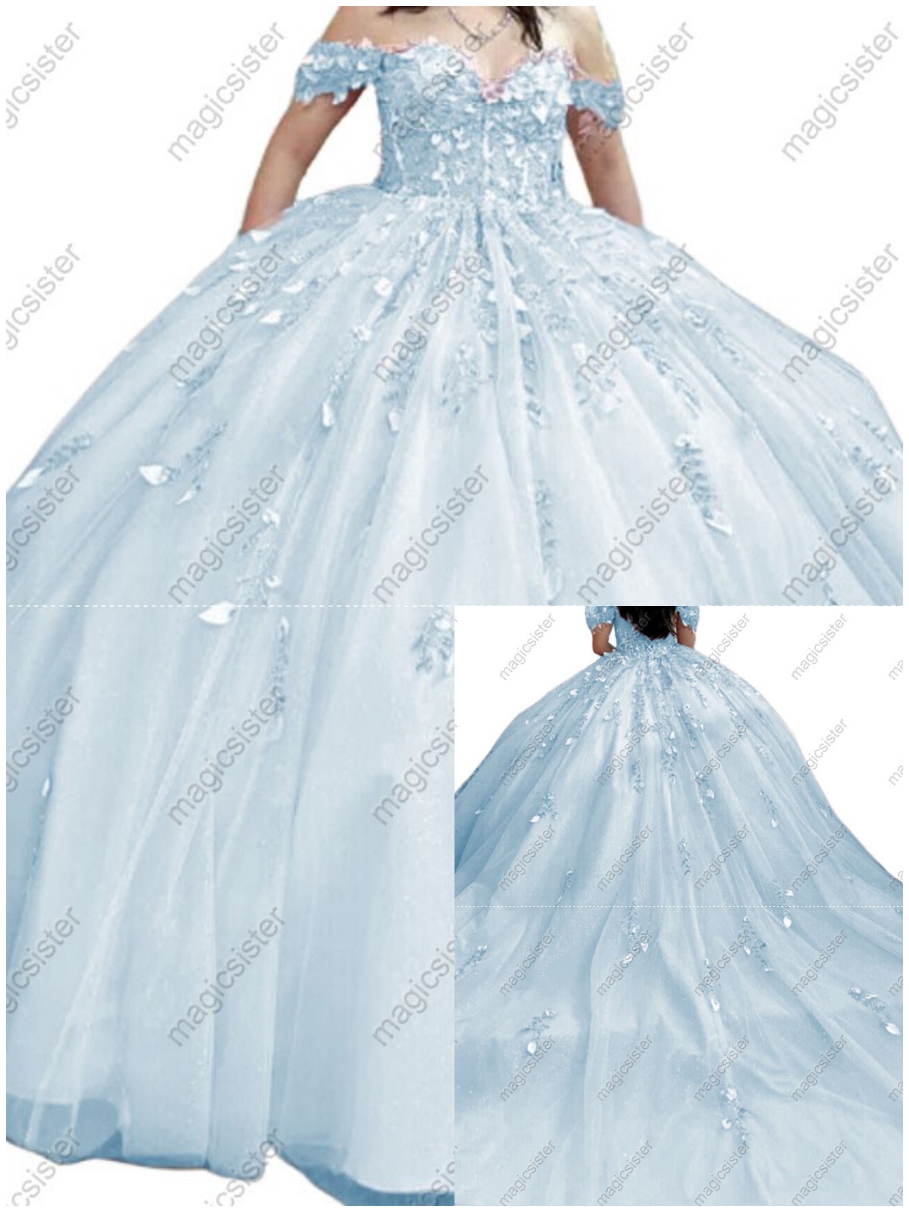 Factory Wholesale Glitter Floral Appliques Quinceanera Dress