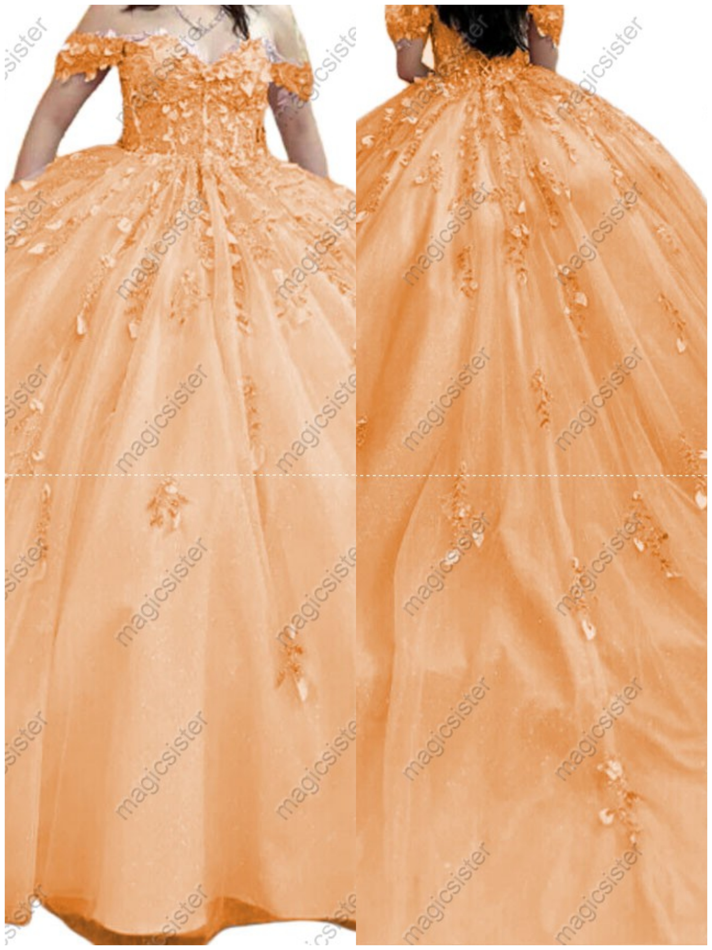 Factory Wholesale Glitter Floral Appliques Quinceanera Dress