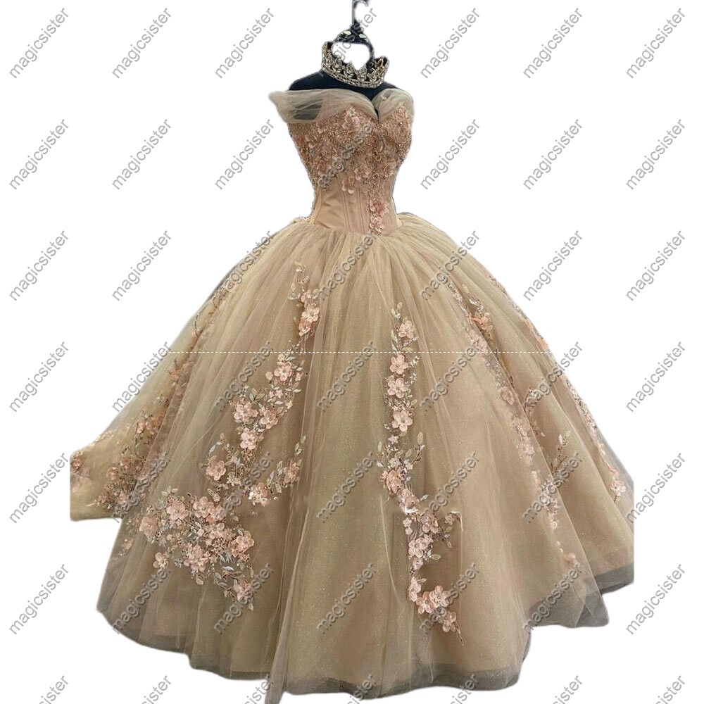 Factory wholesale quinceanera dress 3D flower off-shoulder sweet dress