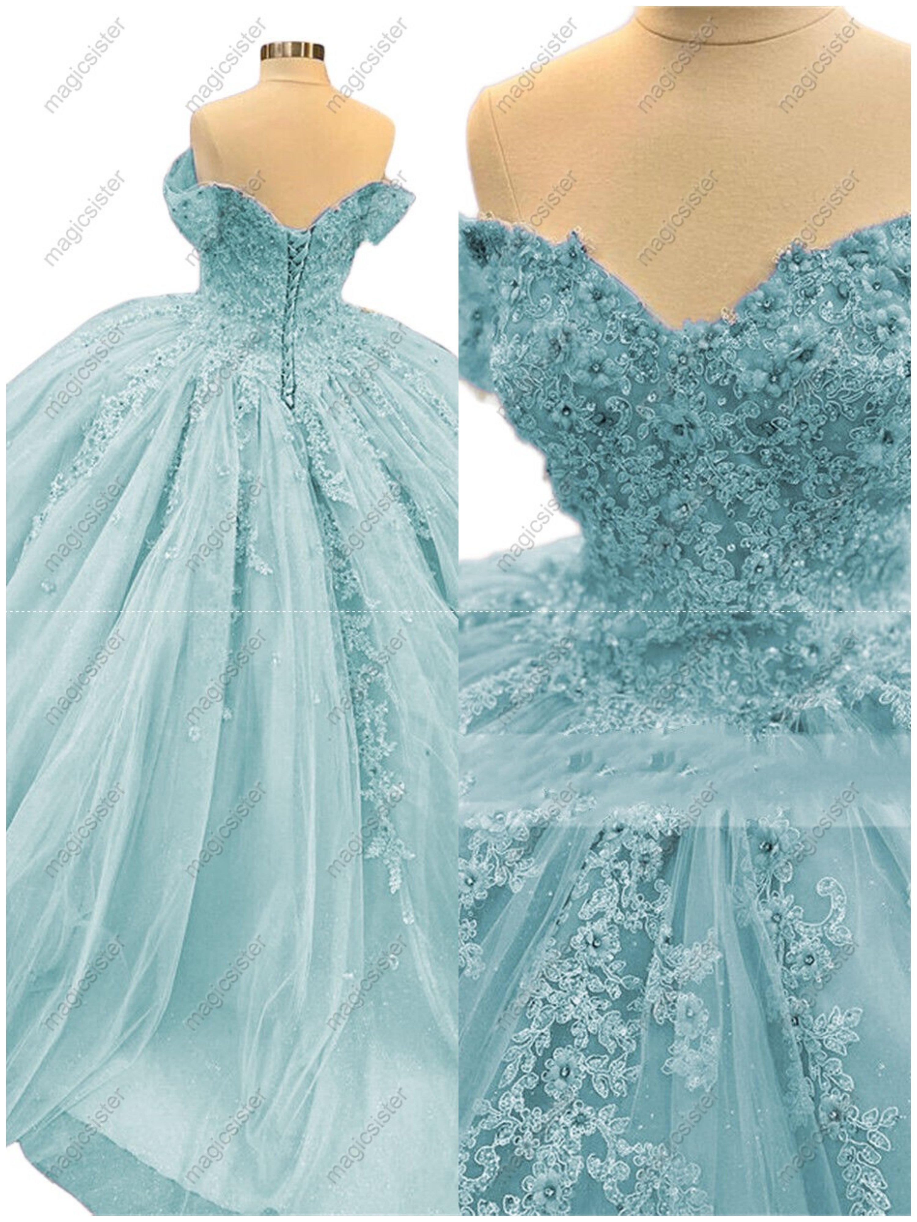 Luxury Glitter Floral Appliques Quinceanera Dress