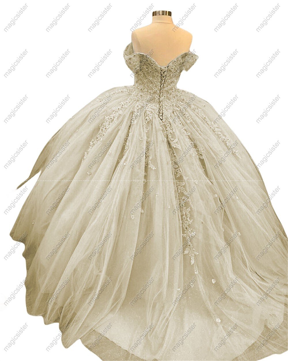 Luxury Glitter Floral Appliques Quinceanera Dress